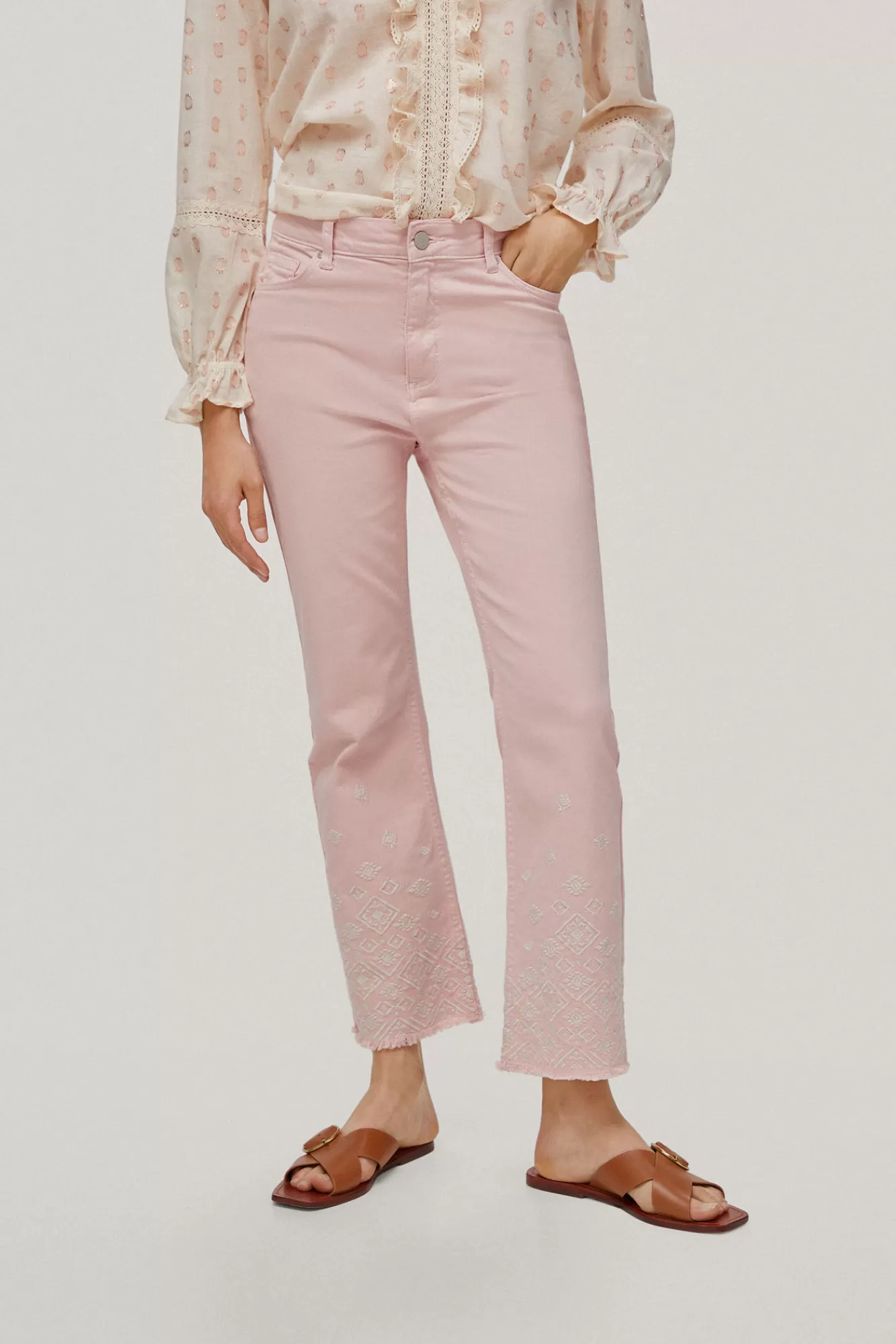 Clearance Pedro del Hierro Flared Embroidered 5-Pocket Jeans Pink