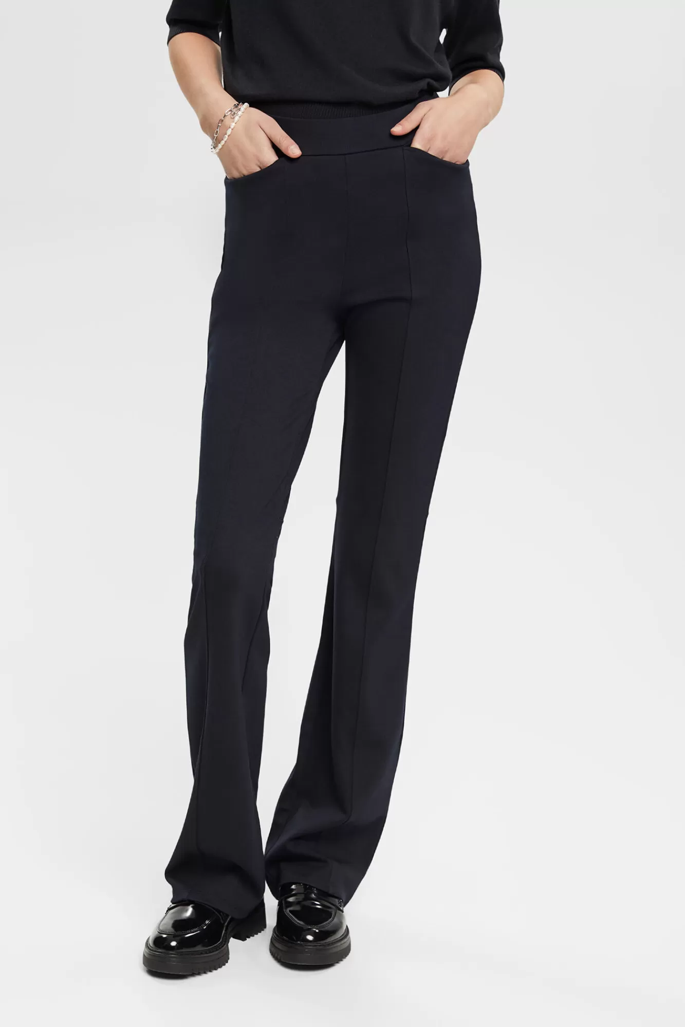 Outlet Esprit Flared Ponte Di Roma Knit Trousers With Viscose Black