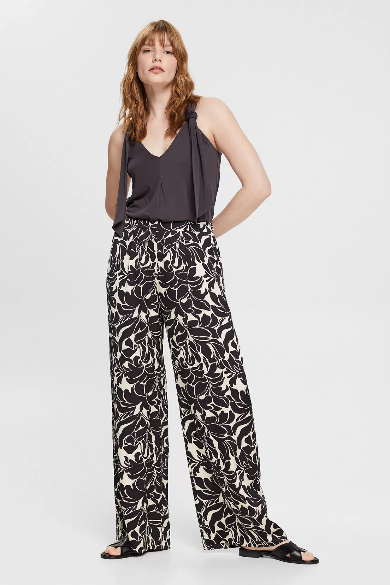 Cheap Esprit Floral Print Viscose Darted Trousers Printed White