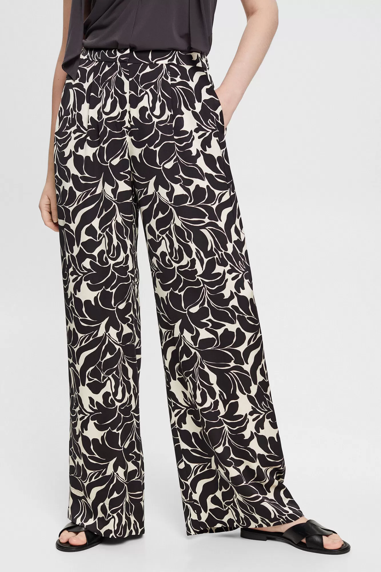 Cheap Esprit Floral Print Viscose Darted Trousers Printed White