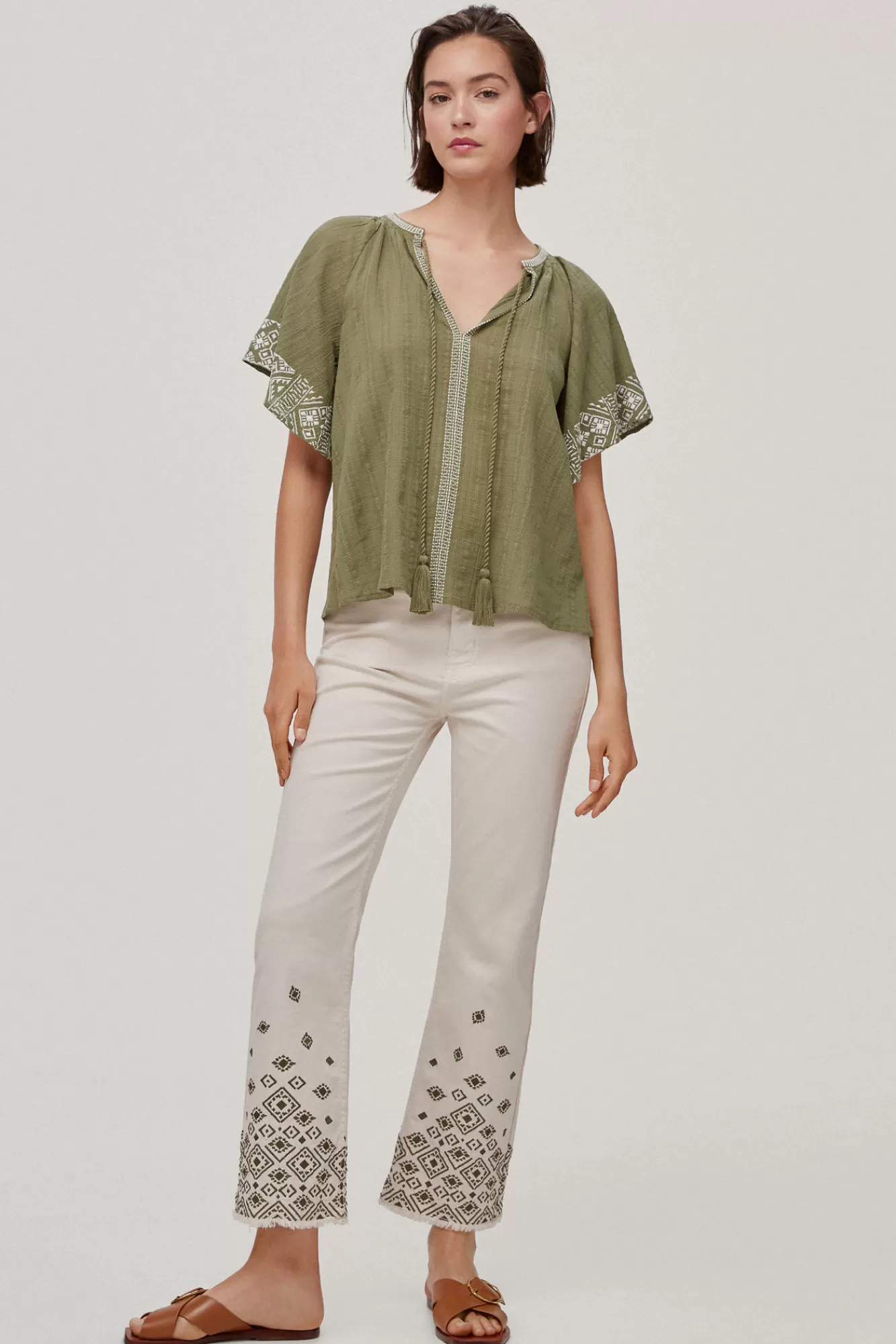 Outlet Pedro del Hierro Fluid Embroidered Blouse Green