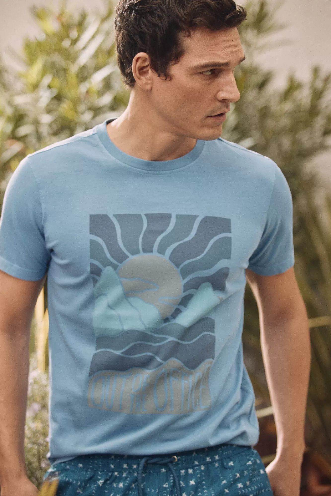 Cheap Ooto Front Sunset Graphic T-Shirt Blue