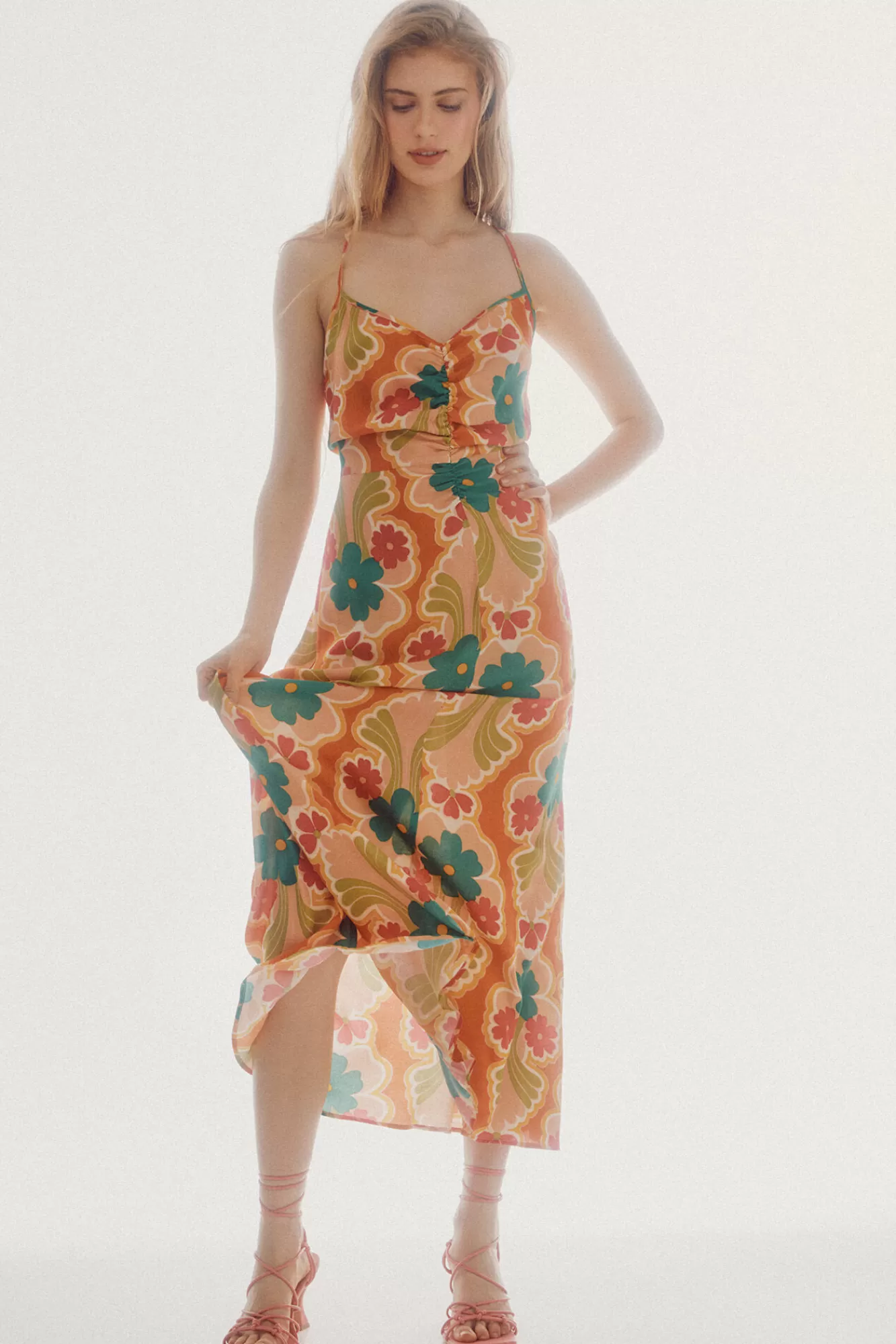 Outlet Slowlove Gathered Midi Dress Multicolour