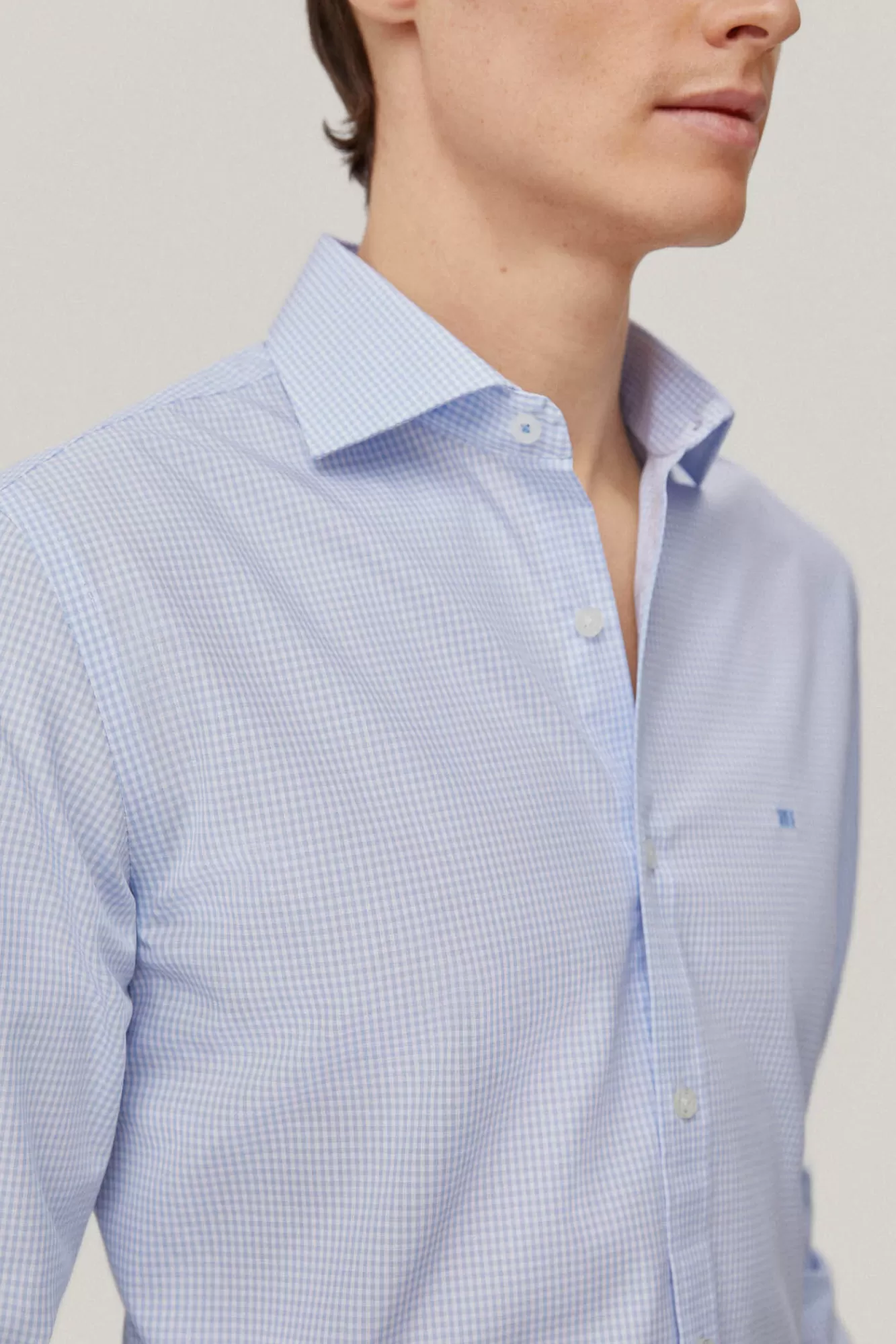 Best Pedro del Hierro Gingham Non-Iron + Stain-Resistant Dress Shirt Blue