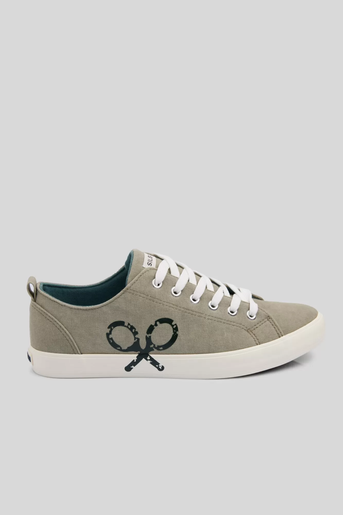 Best Sale Silbon Green Canvas Trainer With Printed Racket Kaki