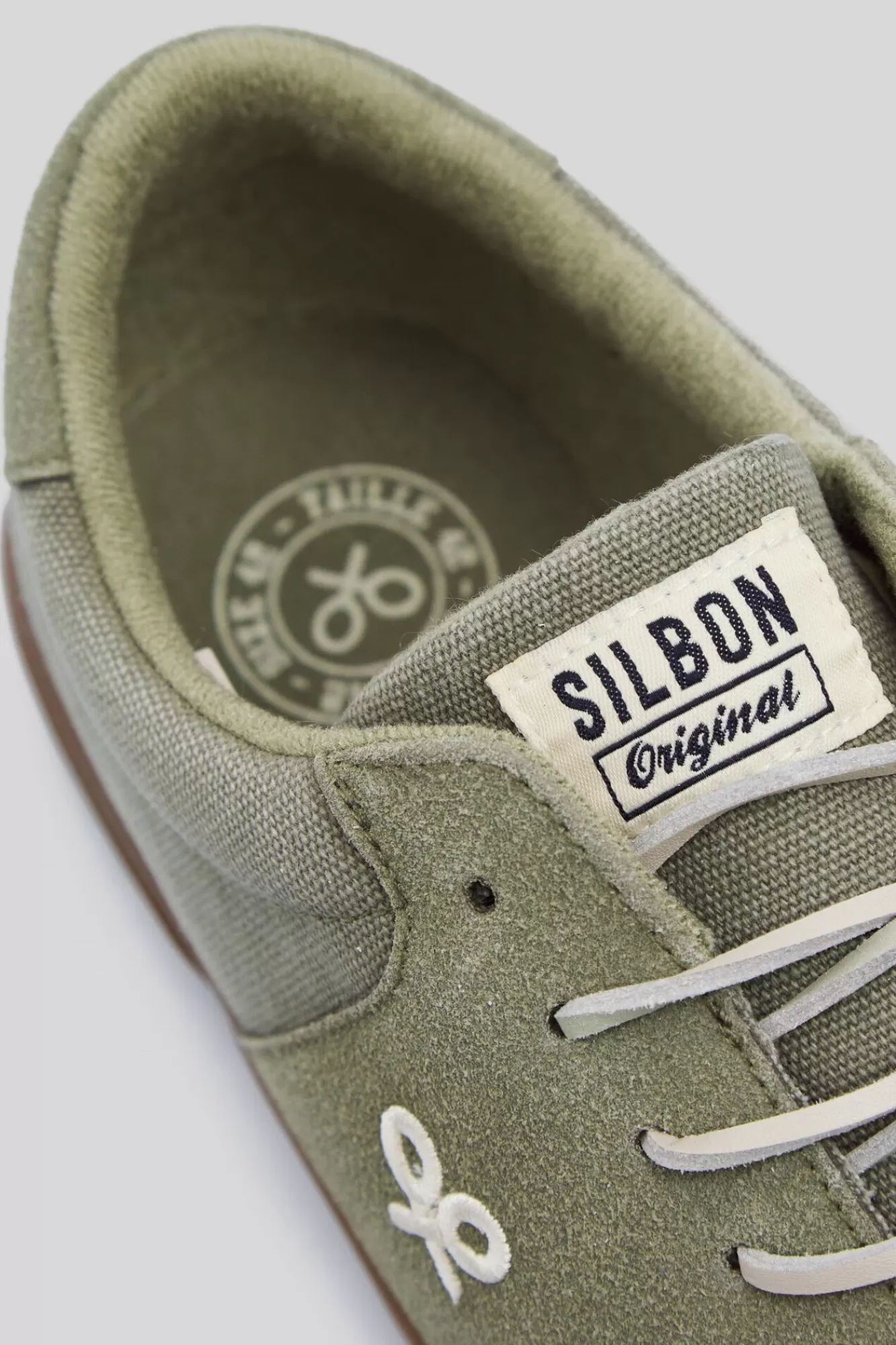 Best Silbon Green Casual Canvas And Split Leather Trainer Kaki