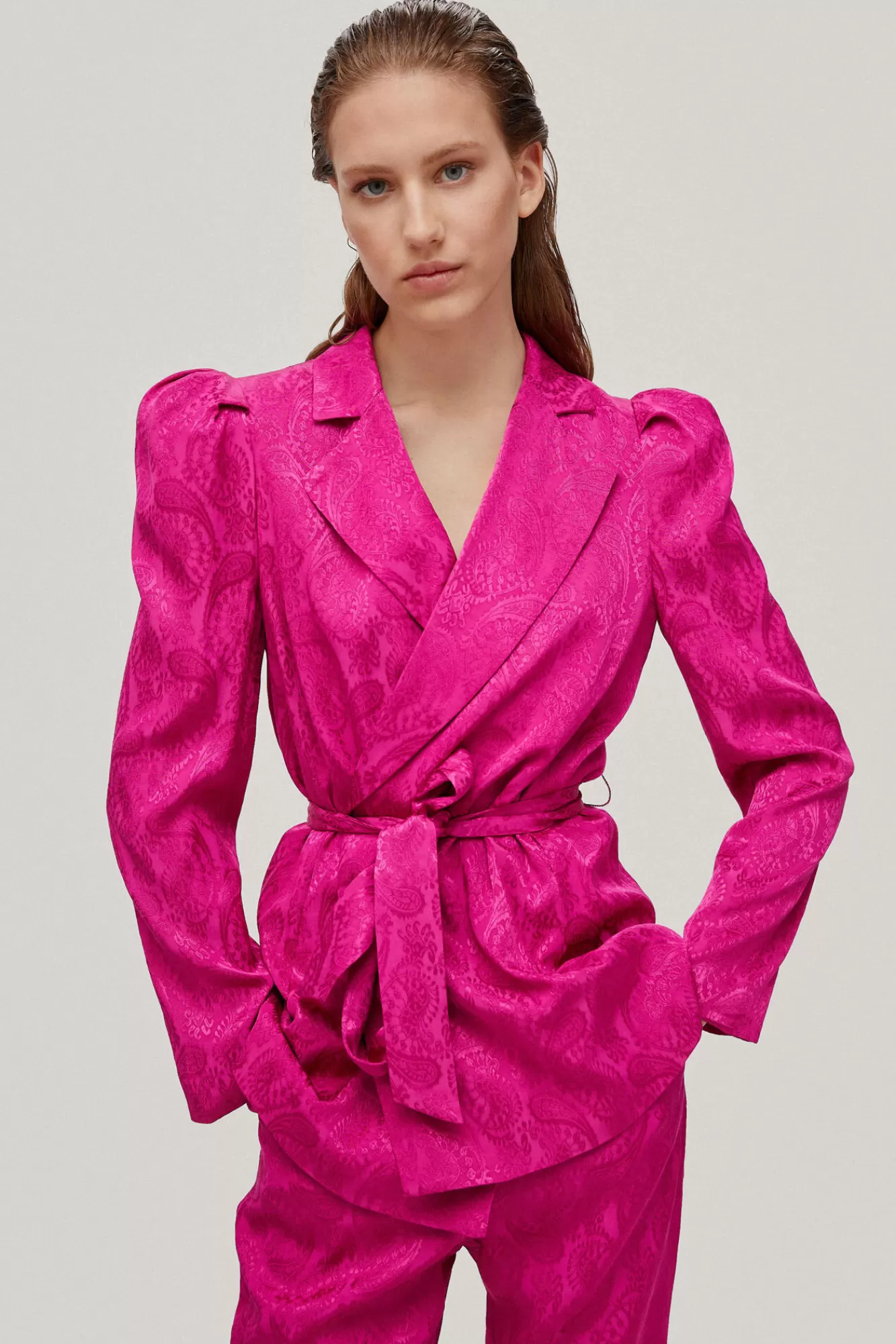 Best Pedro del Hierro Jacquard Puffed Sleeve Blazer Pink