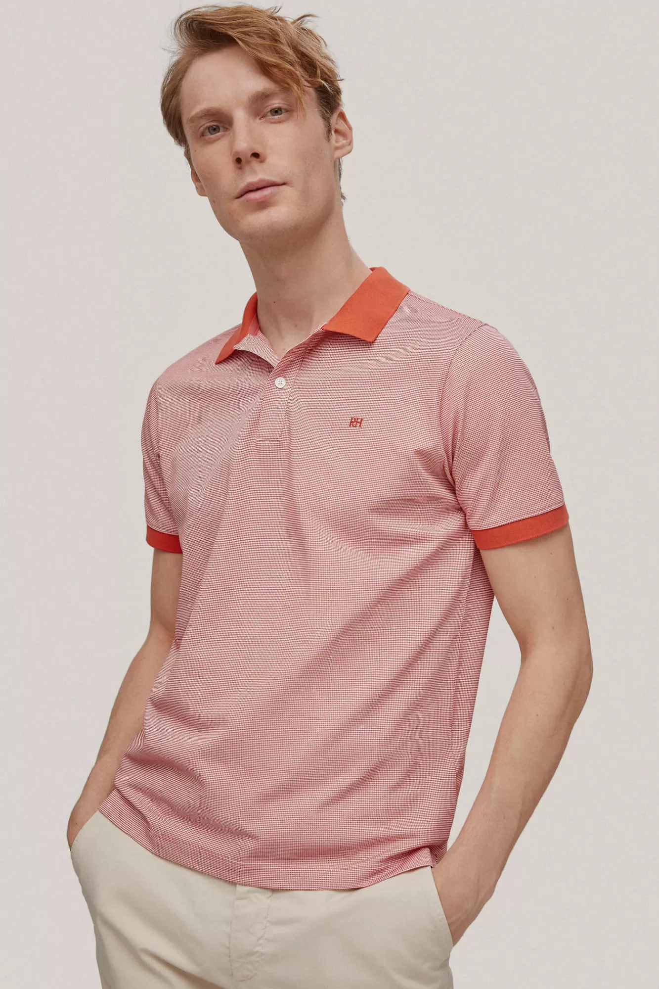 Discount Pedro del Hierro Jacquard Textured Polo Shirt Coral