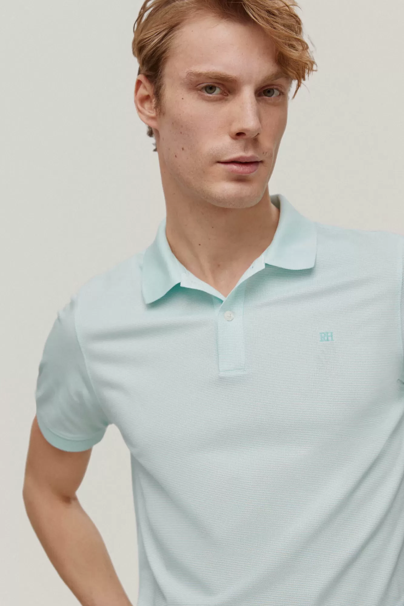 Store Pedro del Hierro Jacquard Textured Polo Shirt Turquoise