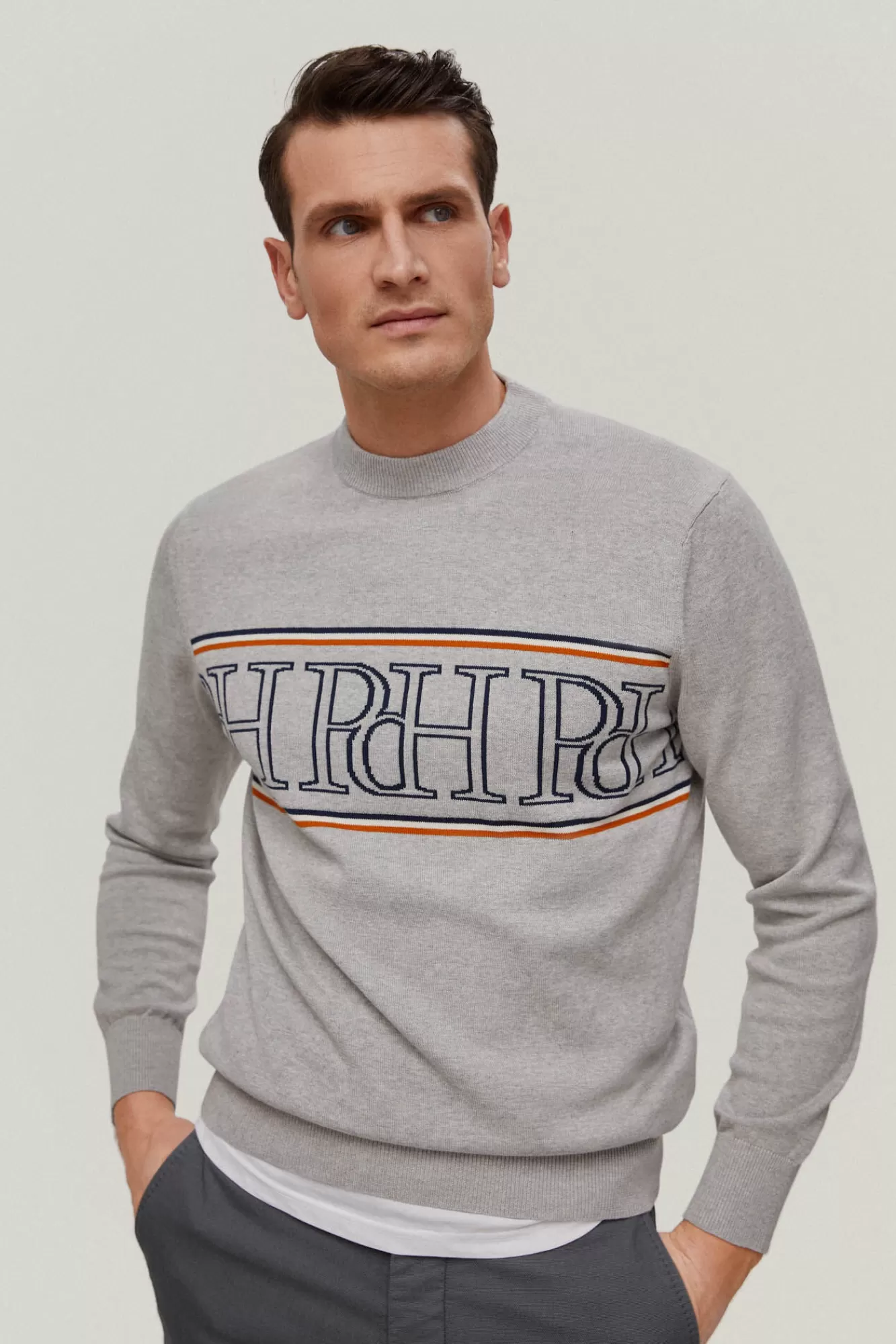 Best Sale Pedro del Hierro Jersey Cuello Redondo Logos Pecho Grey