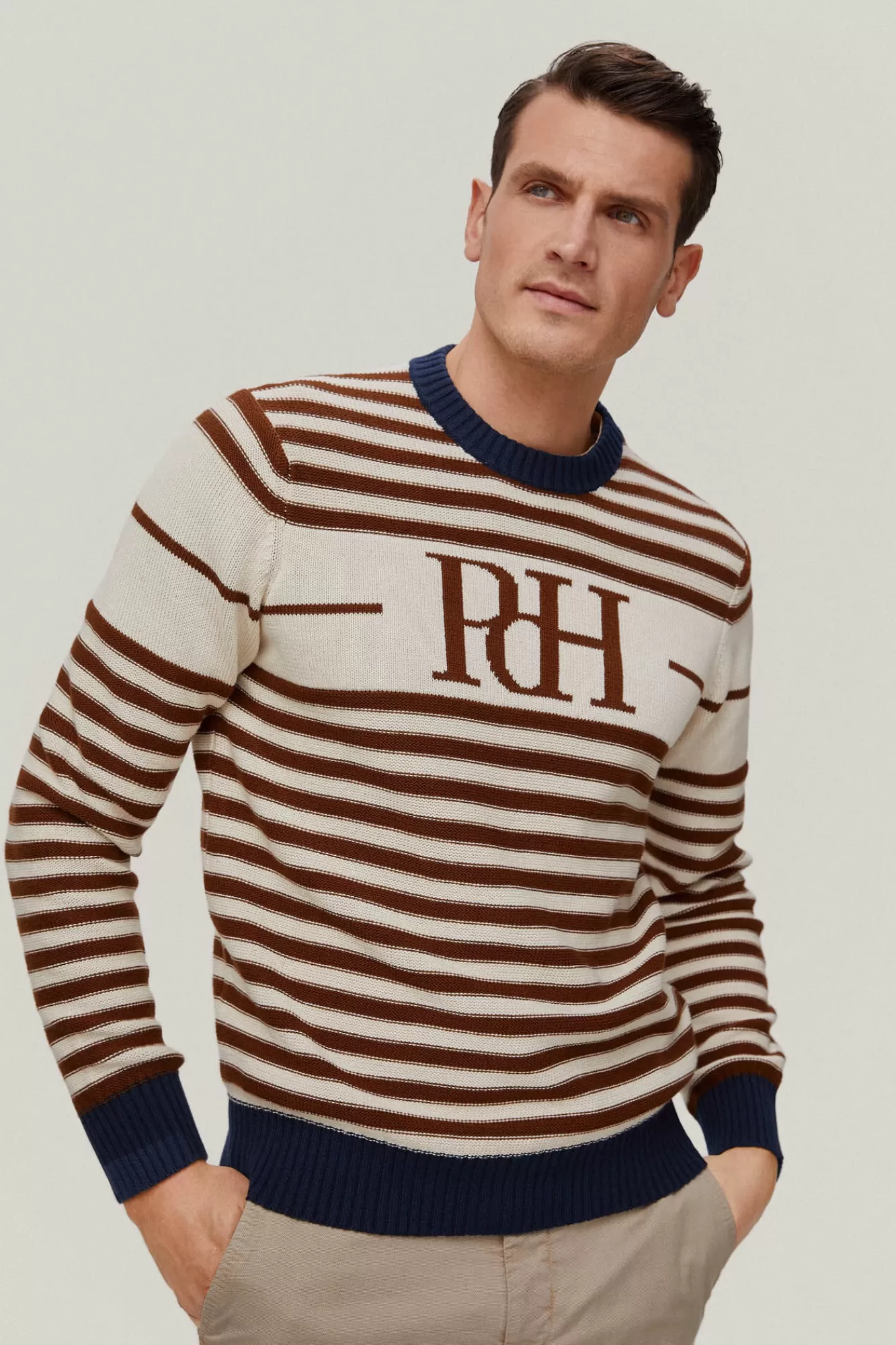 Discount Pedro del Hierro Jersey Cuello Redondo Rayas Con Logo Pecho White