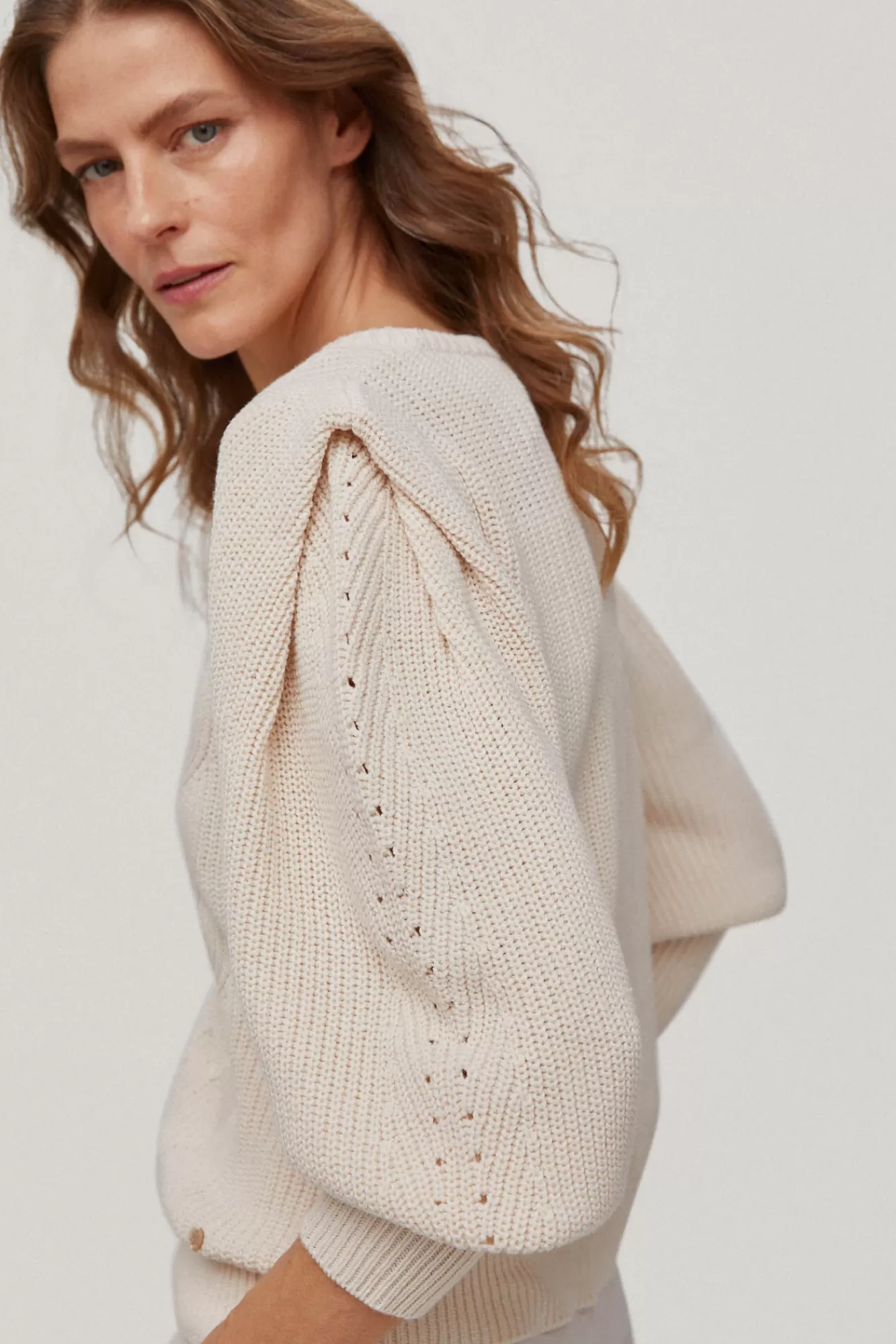 New Pedro del Hierro Jumper With Shoulder Pad Style Puffed Sleeves, Ecru