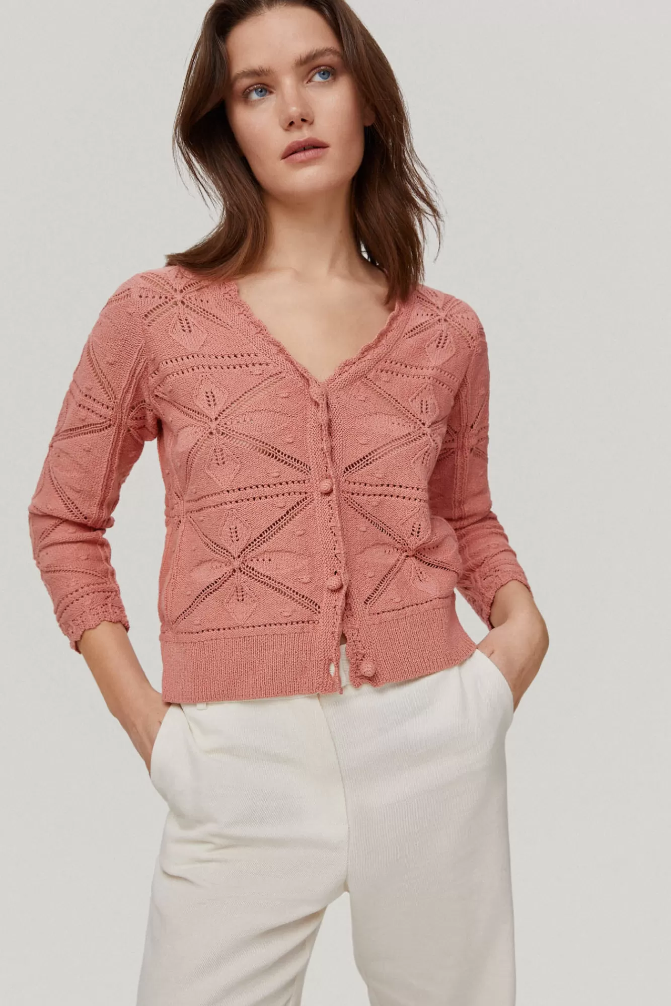 Online Pedro del Hierro Knit Cardigan With Flower Rosettes Pink