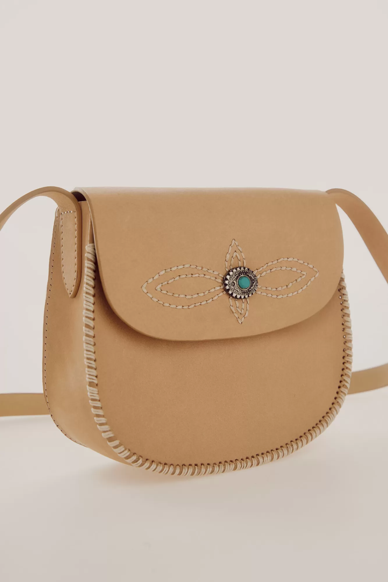 New Slowlove Leather Backstitch Crossbody Bag Ivory