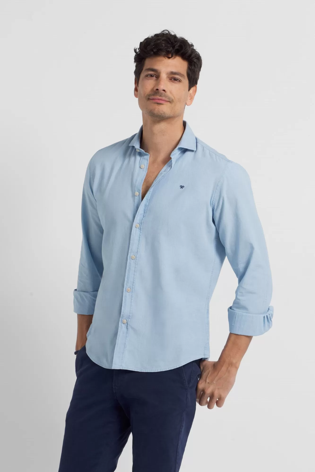 Flash Sale Silbon Light Wash Denim Sports Shirt Blue