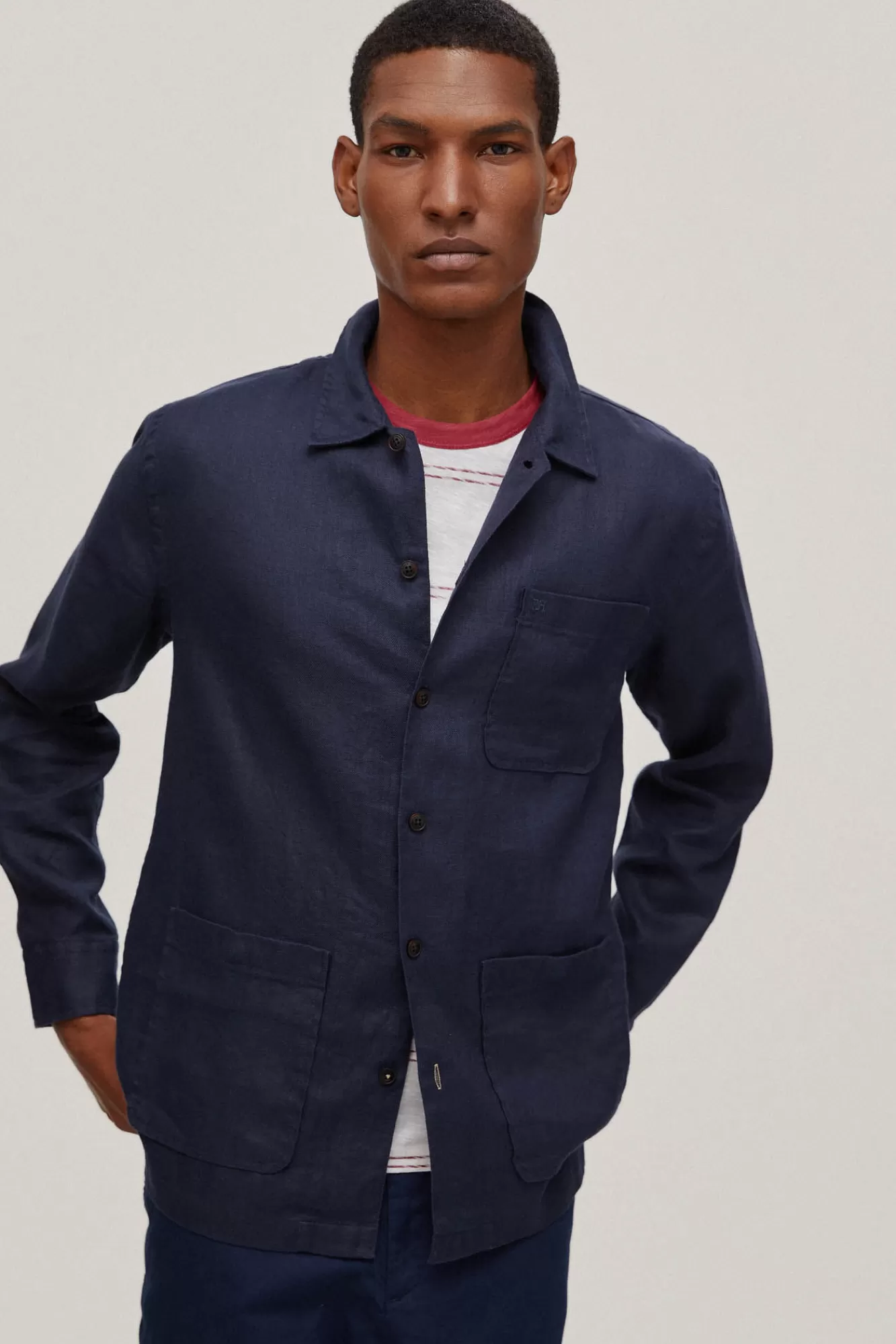 Discount Pedro del Hierro Linen Safari Jacket Blue