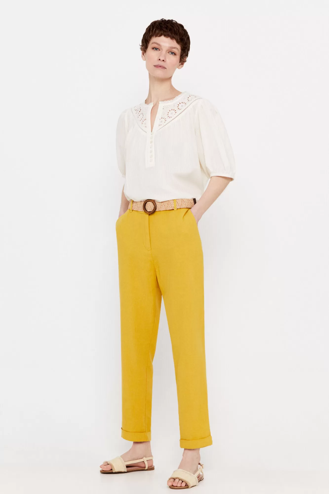 Best Cortefiel Linen Trousers Gold