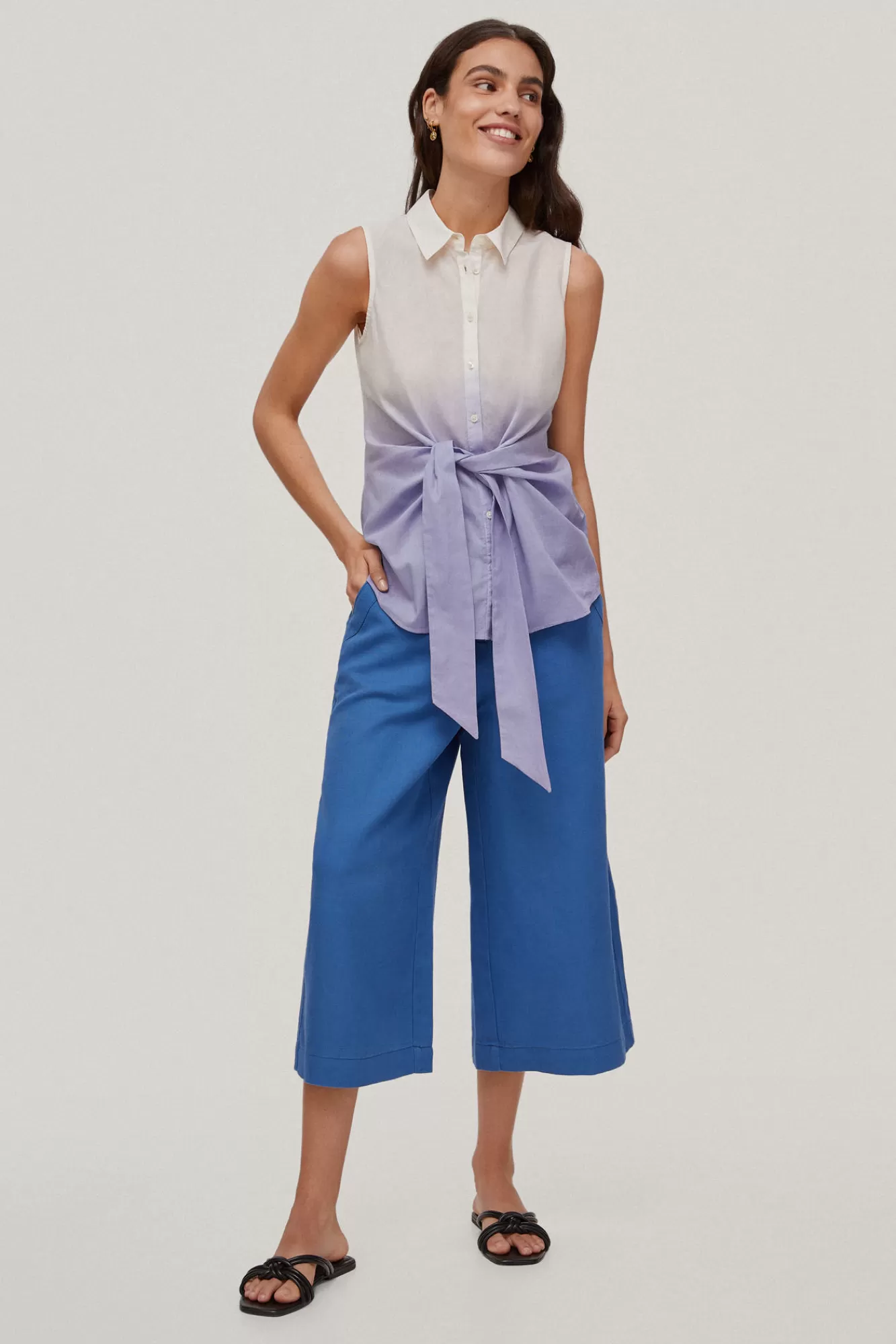 Outlet Pedro del Hierro Linen/Cotton Paperbag Trousers Blue