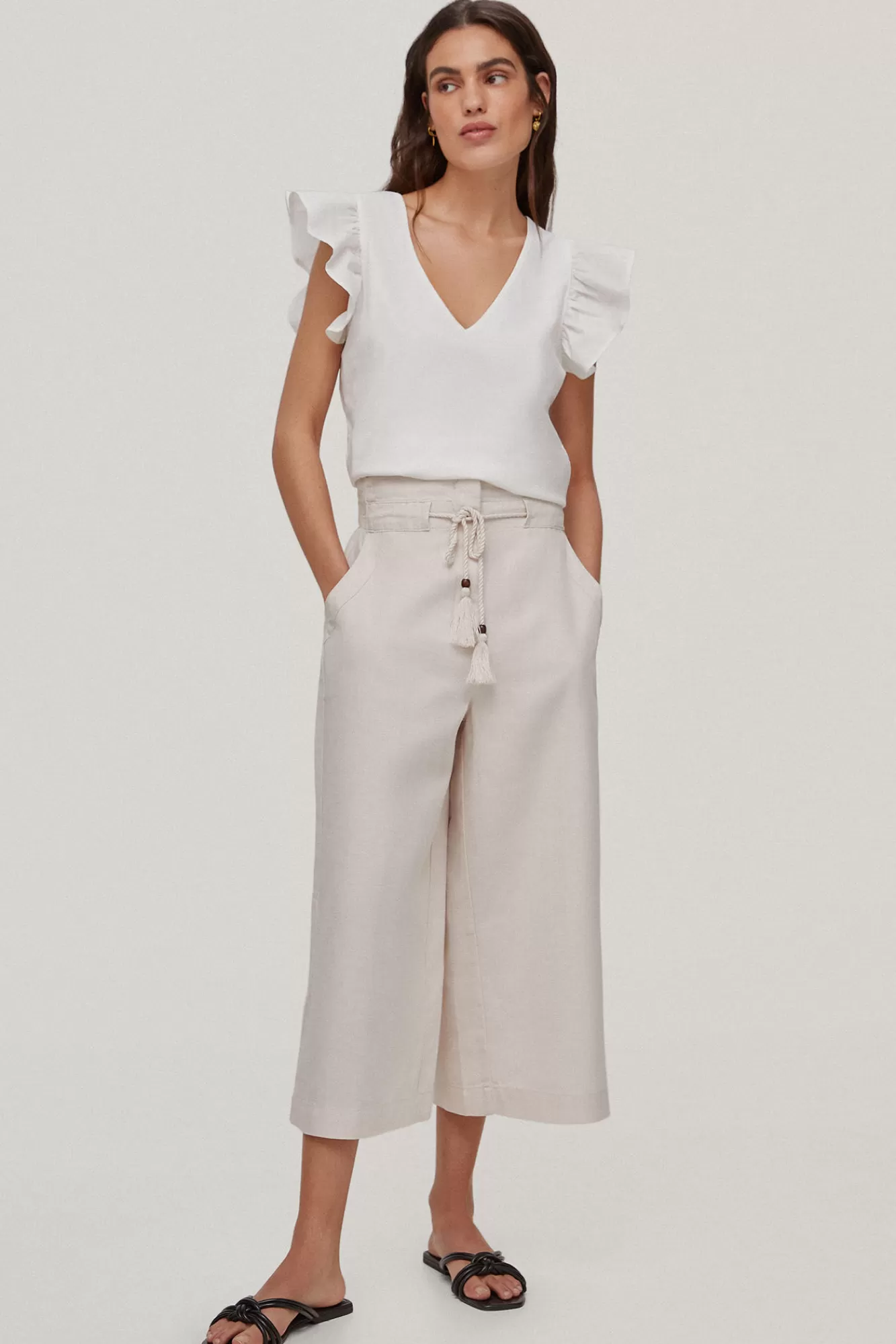 Store Pedro del Hierro Linen/Cotton Paperbag Trousers Beige