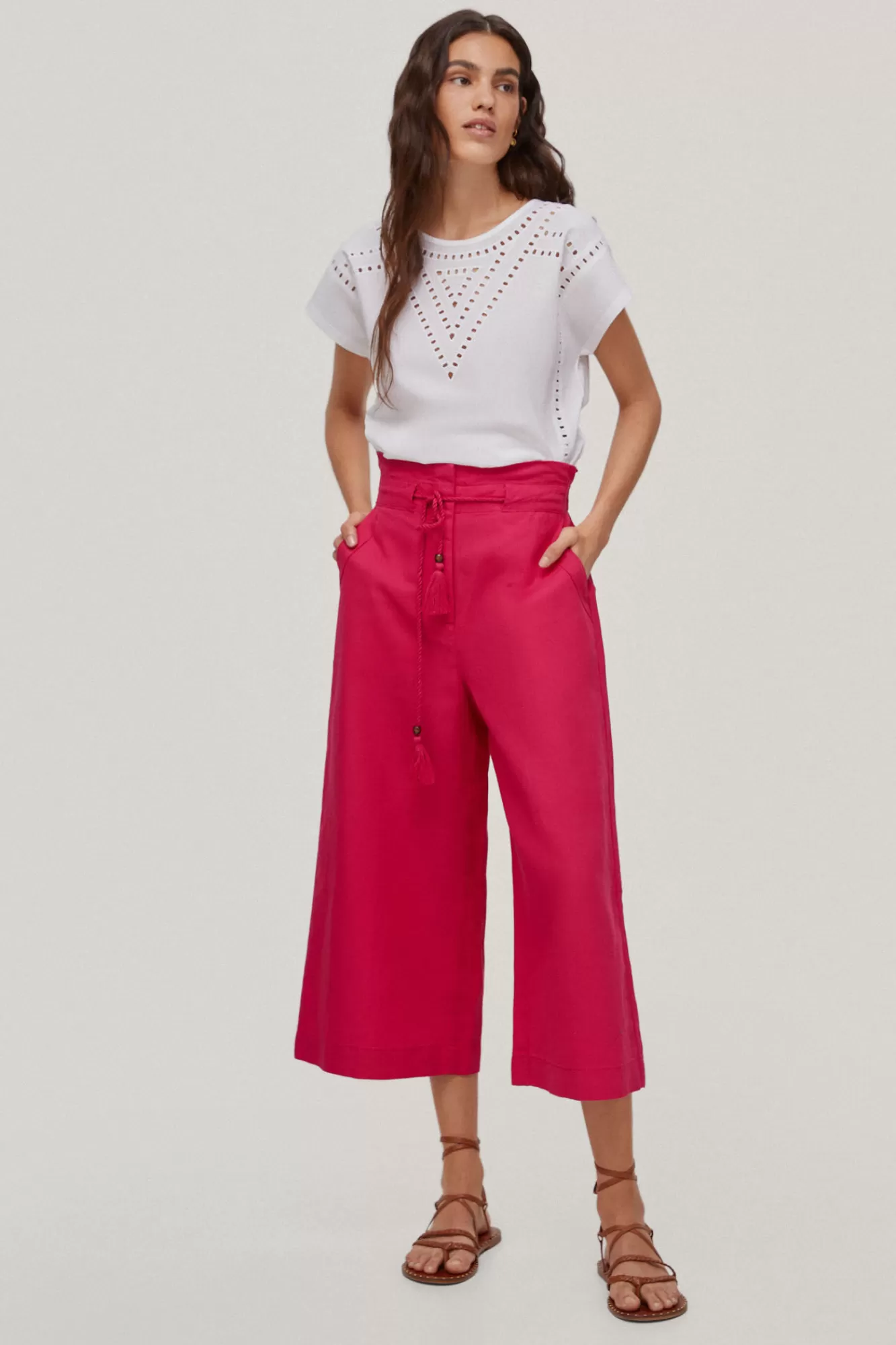 Outlet Pedro del Hierro Linen/Cotton Paperbag Trousers Pink