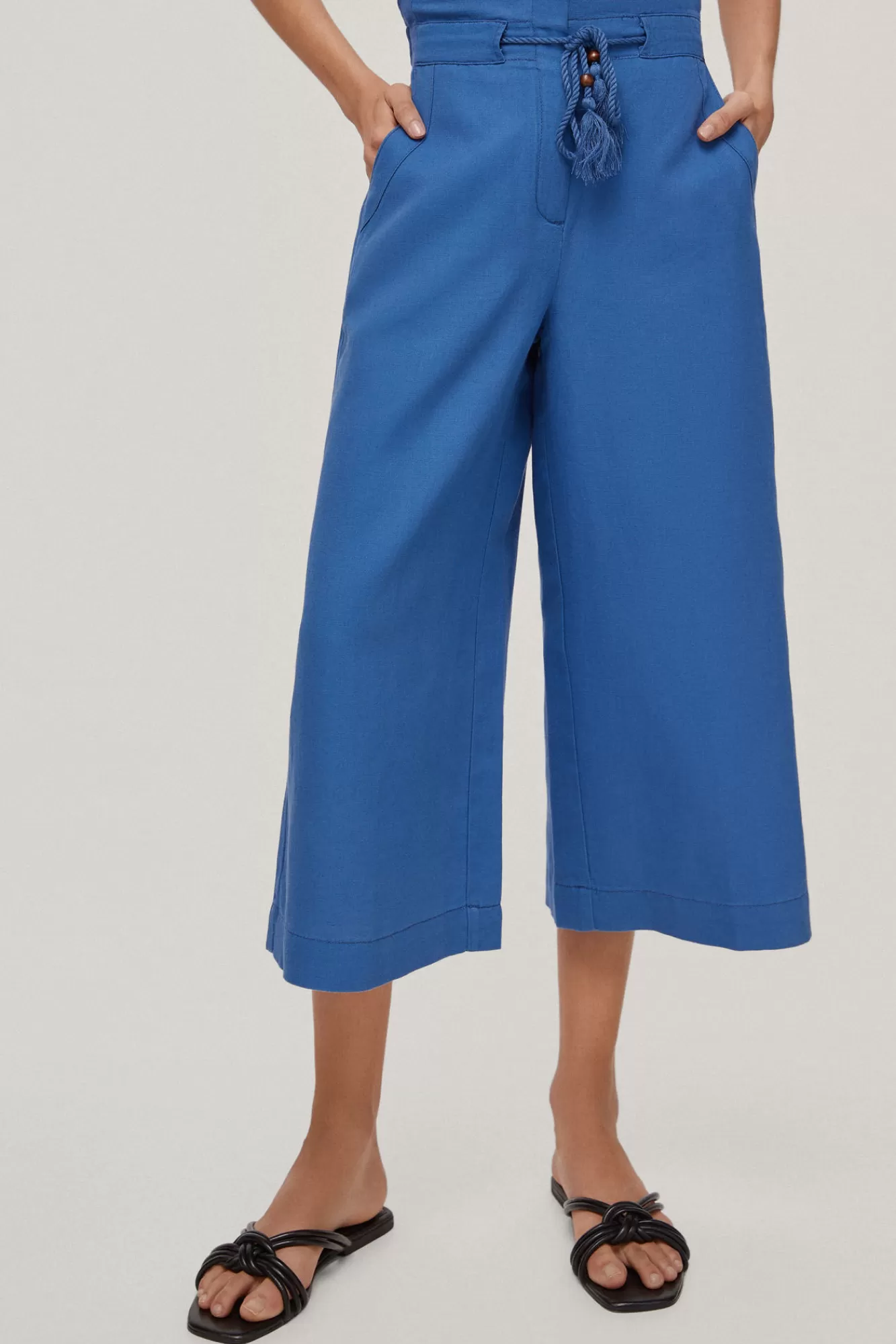 Outlet Pedro del Hierro Linen/Cotton Paperbag Trousers Blue