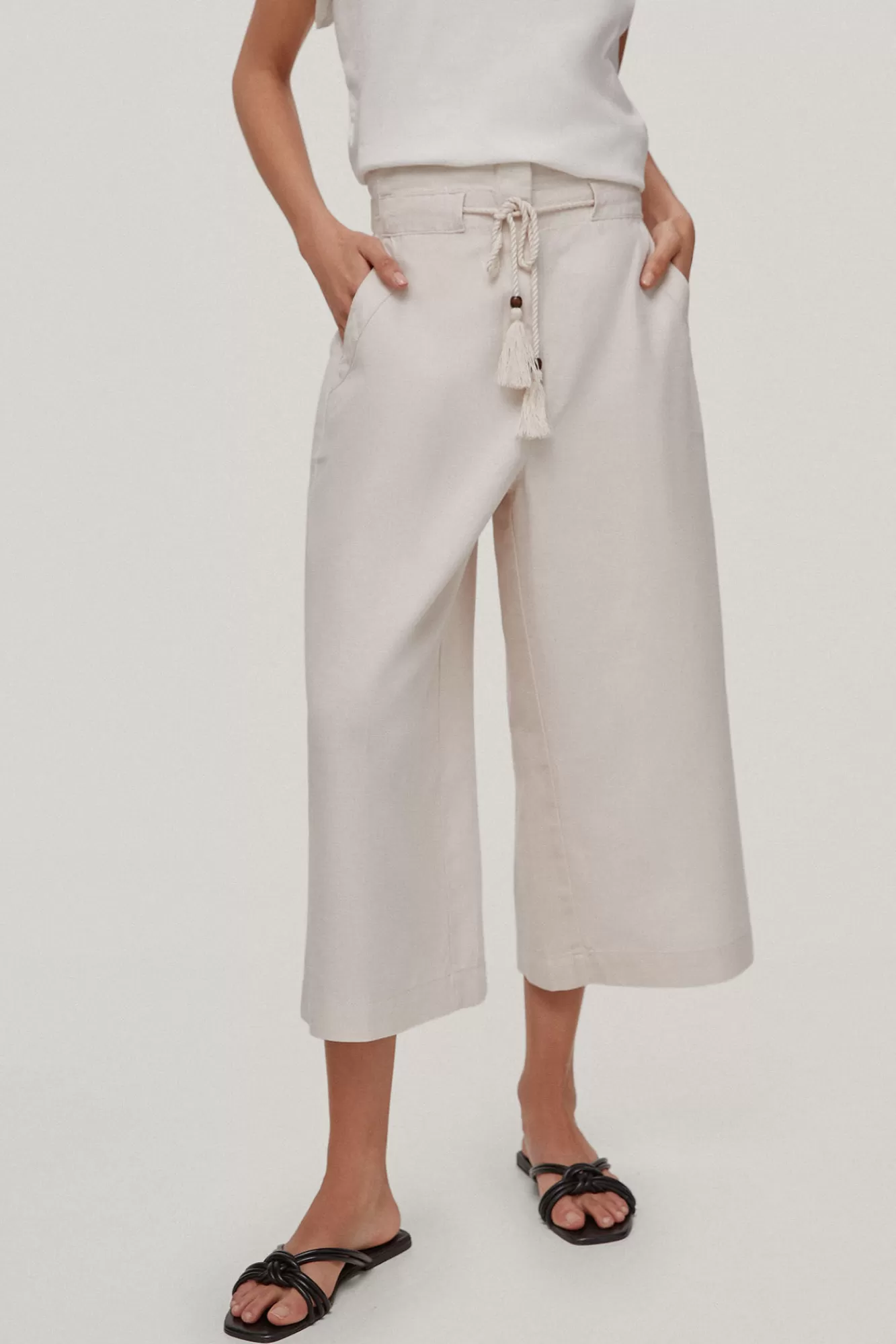 Store Pedro del Hierro Linen/Cotton Paperbag Trousers Beige