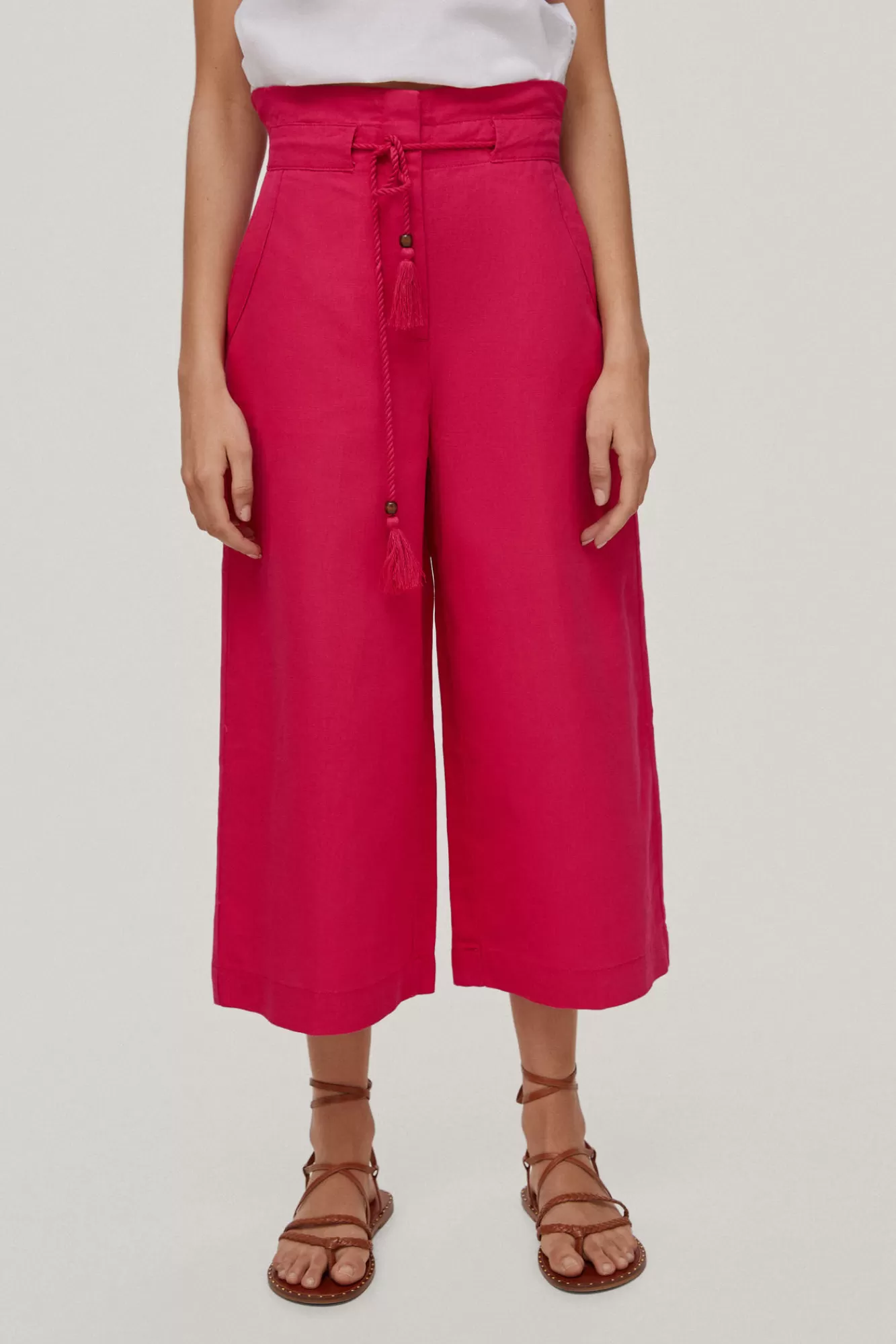 Outlet Pedro del Hierro Linen/Cotton Paperbag Trousers Pink