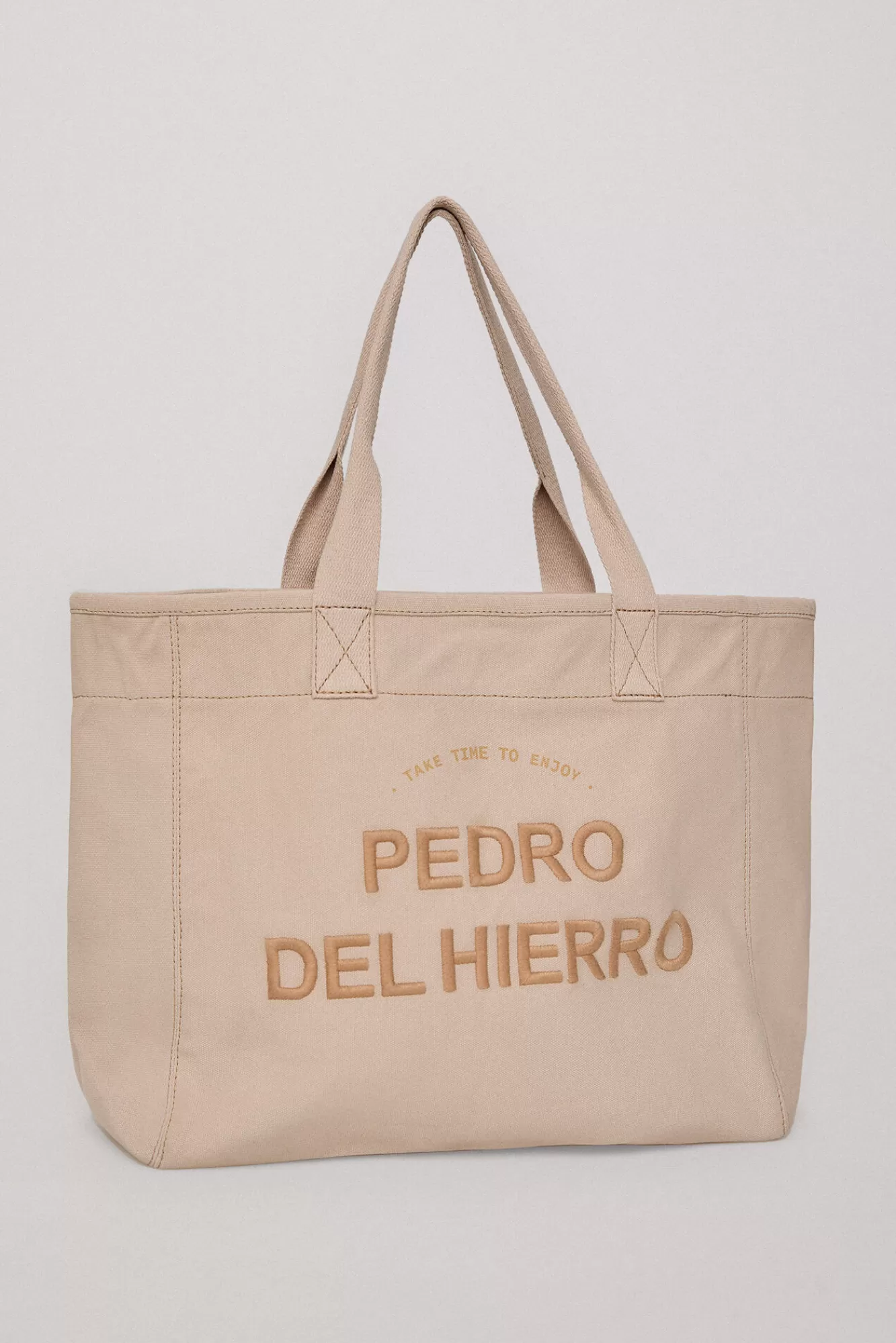 Sale Pedro del Hierro Logo Embroidered Canvas Bag Beige