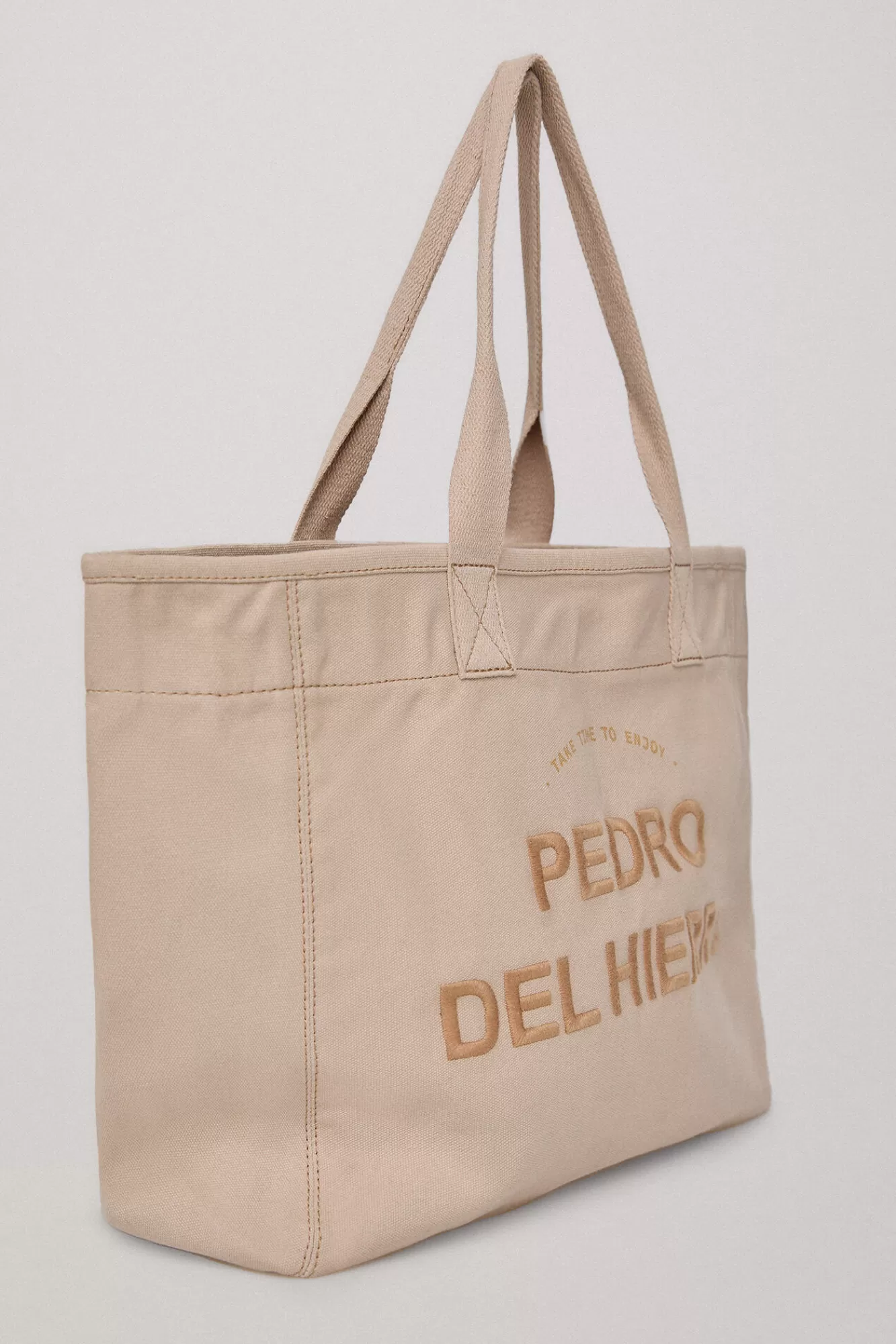 Sale Pedro del Hierro Logo Embroidered Canvas Bag Beige