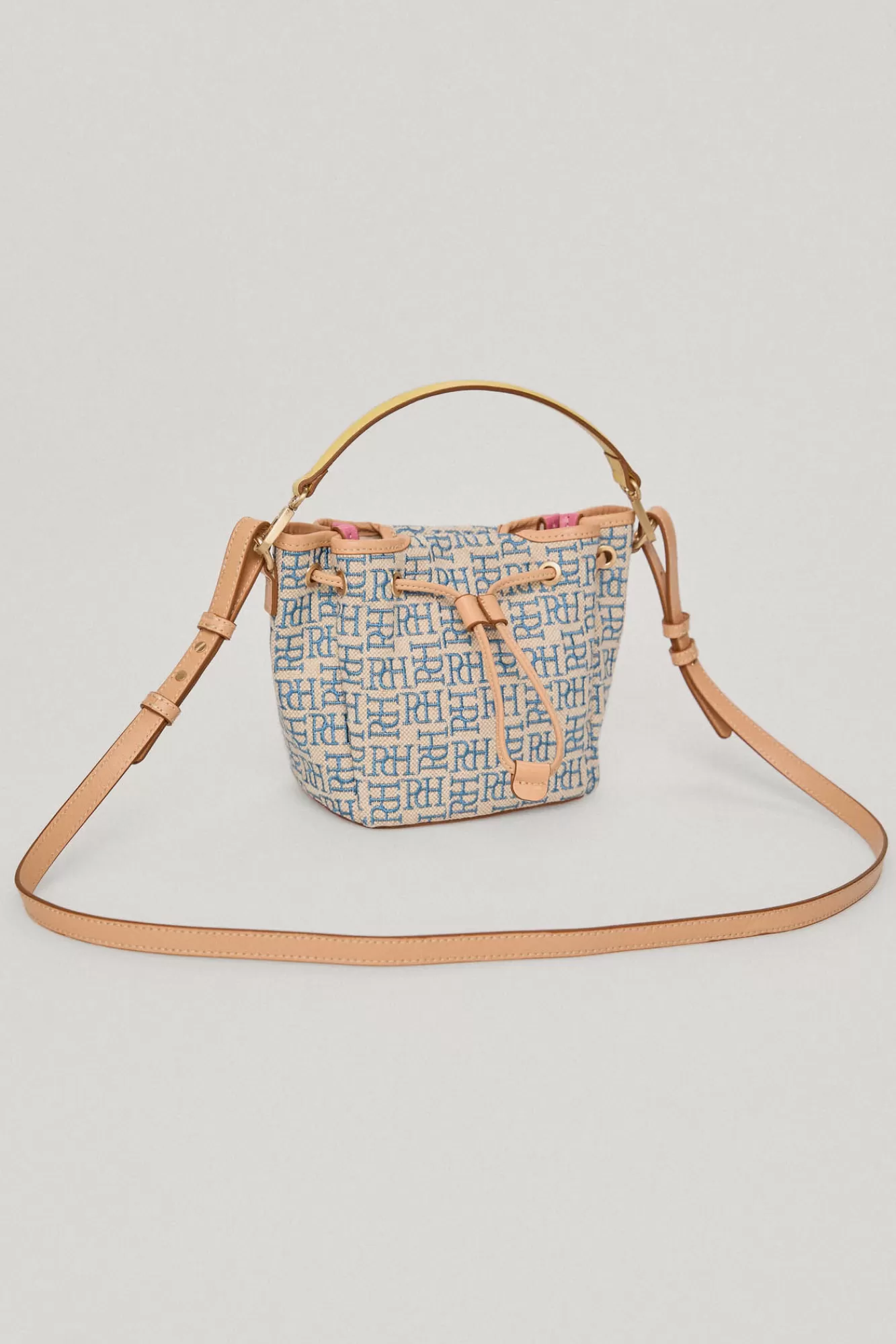 Fashion Pedro del Hierro Logo Jacquard And Leather Bucket Bag Blue