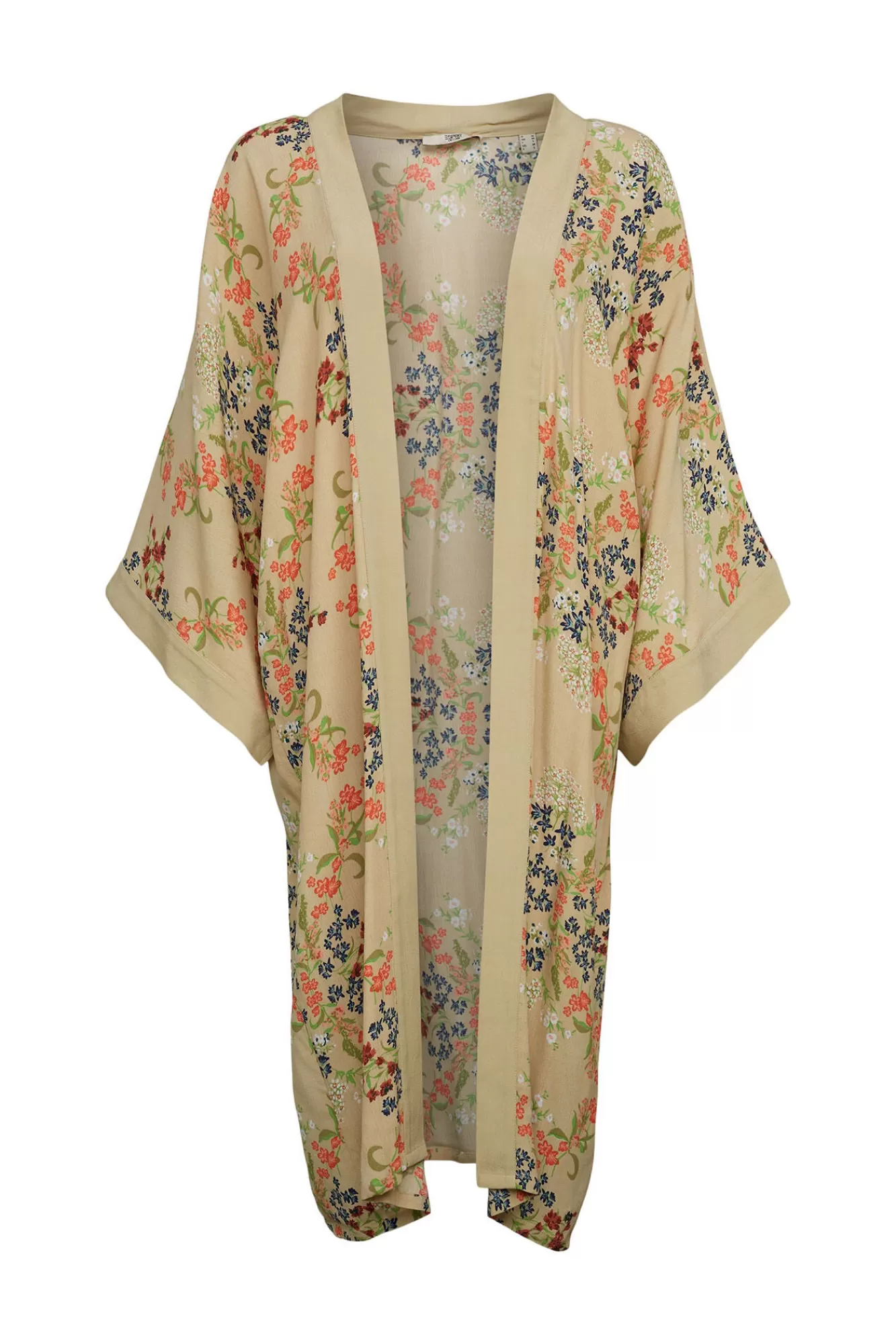 Hot Esprit Long Floral Loose Fit Kimono Printed Beige