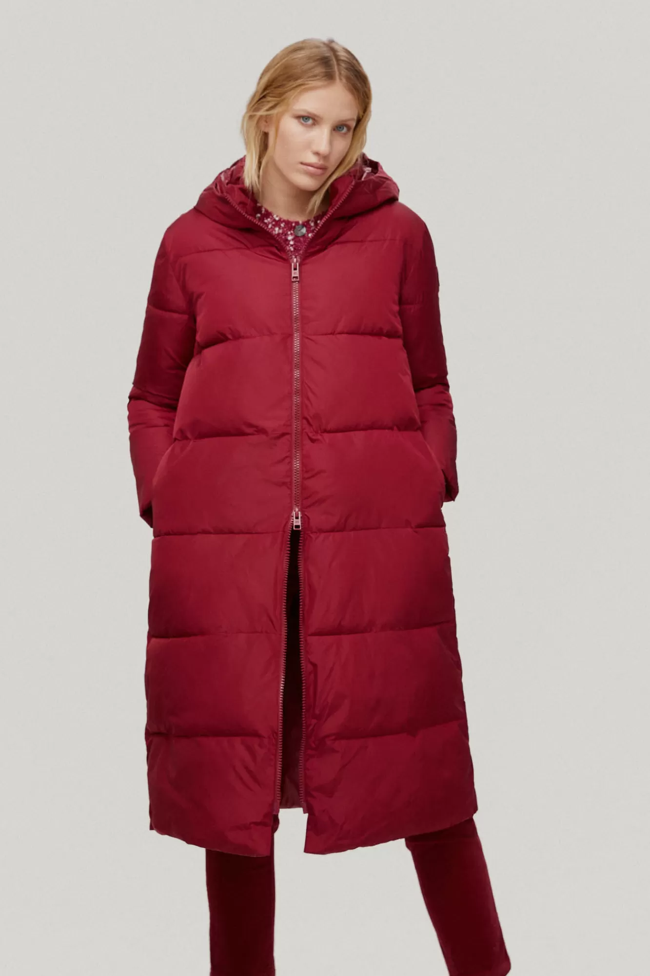 Hot Pedro del Hierro Long Hooded Casual Parka Burgundy