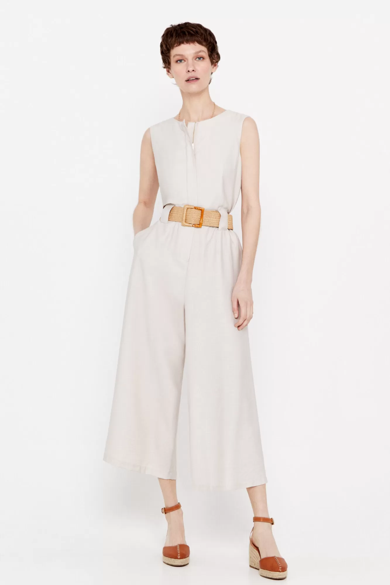 Hot Cortefiel Long Jumpsuit With Belt Nude