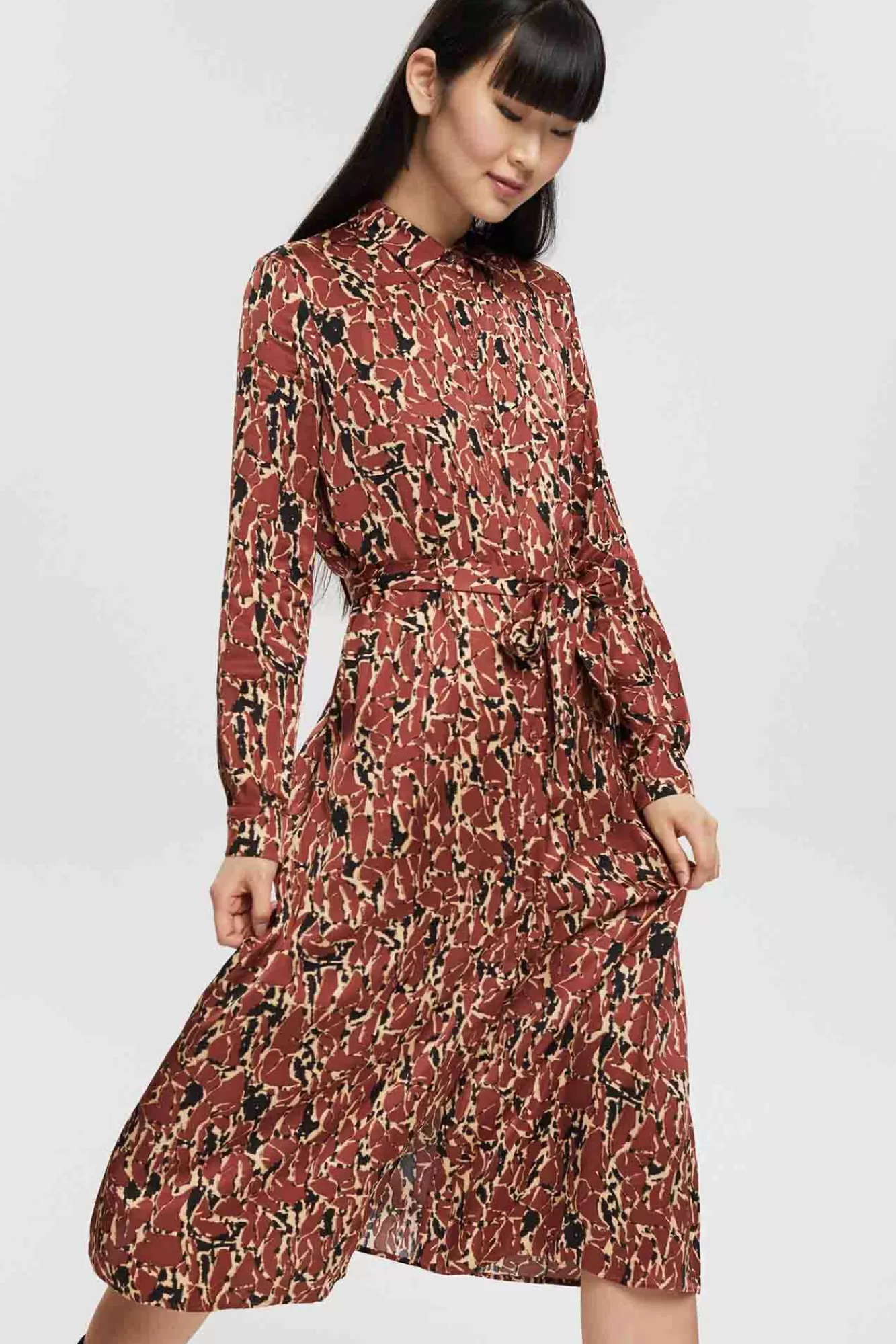 Store Esprit Long Printed Shirt Dress Printed Brown