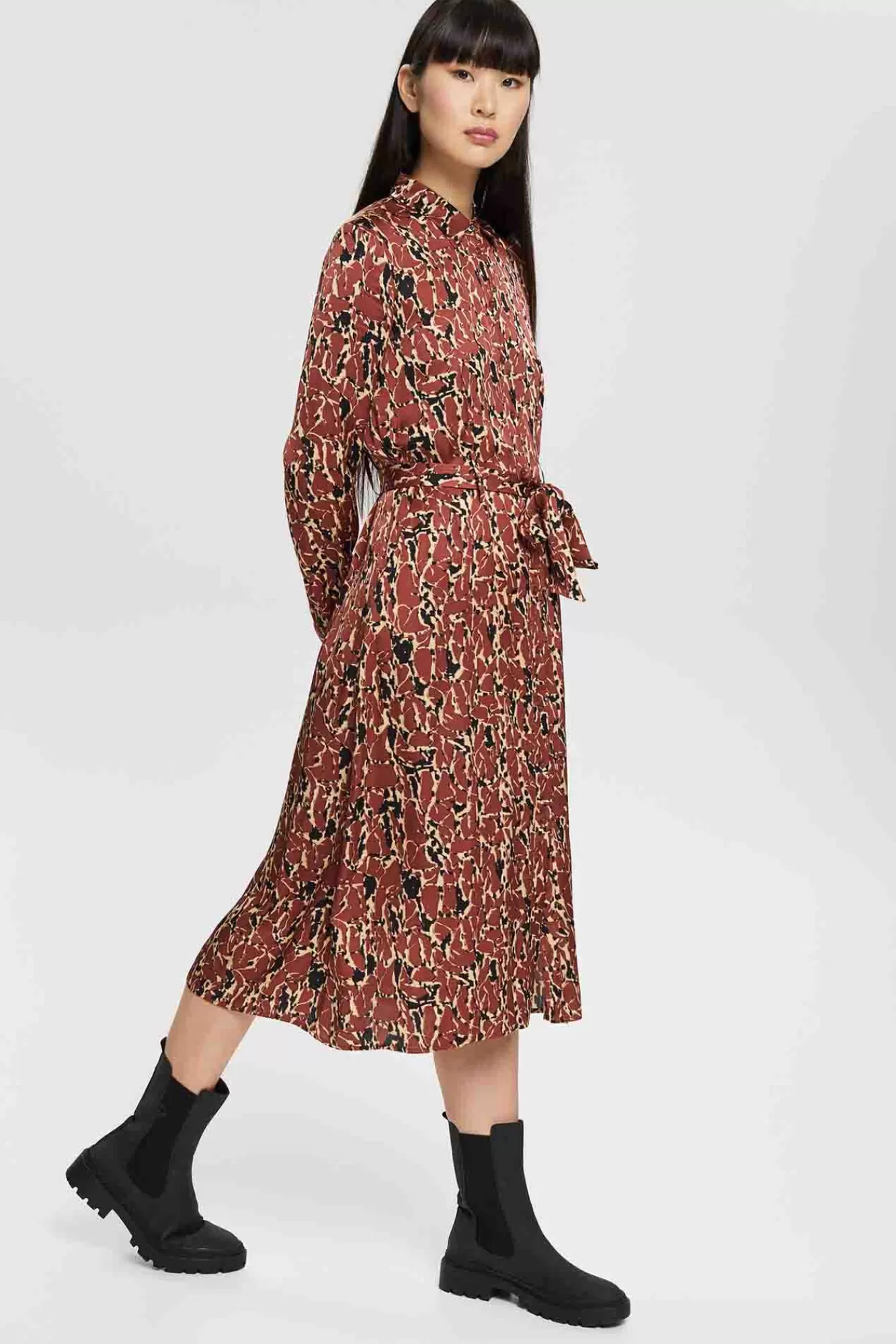 Store Esprit Long Printed Shirt Dress Printed Brown