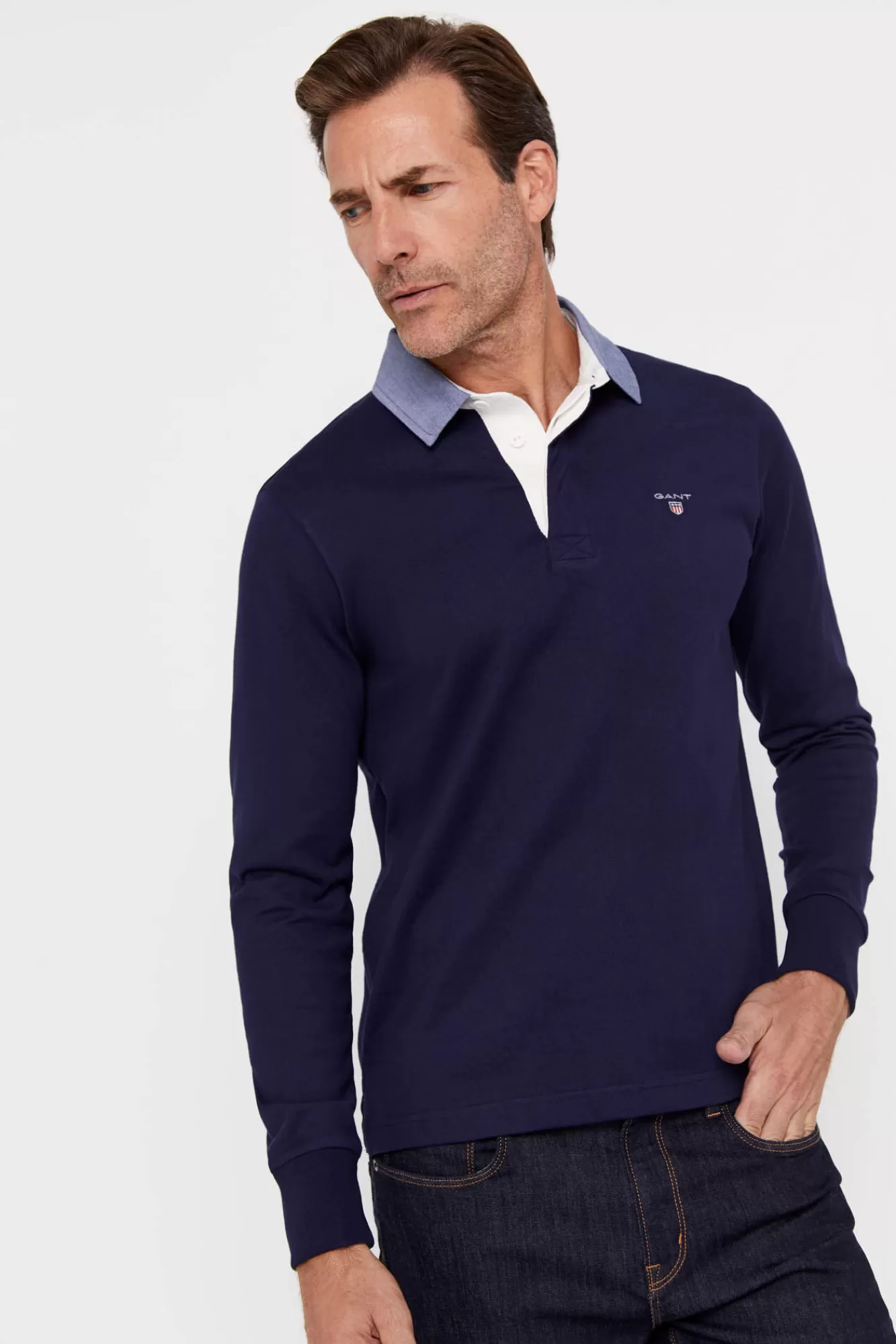 Online Gant Long-Sleeve Polo Shirt Navy