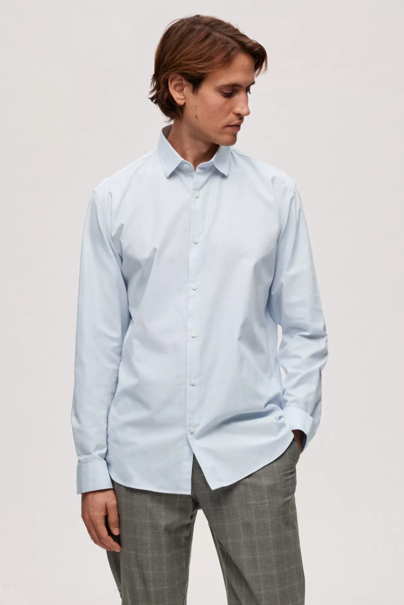 Fashion Selected Long-Sleeved Organic Cotton Shirt Blue