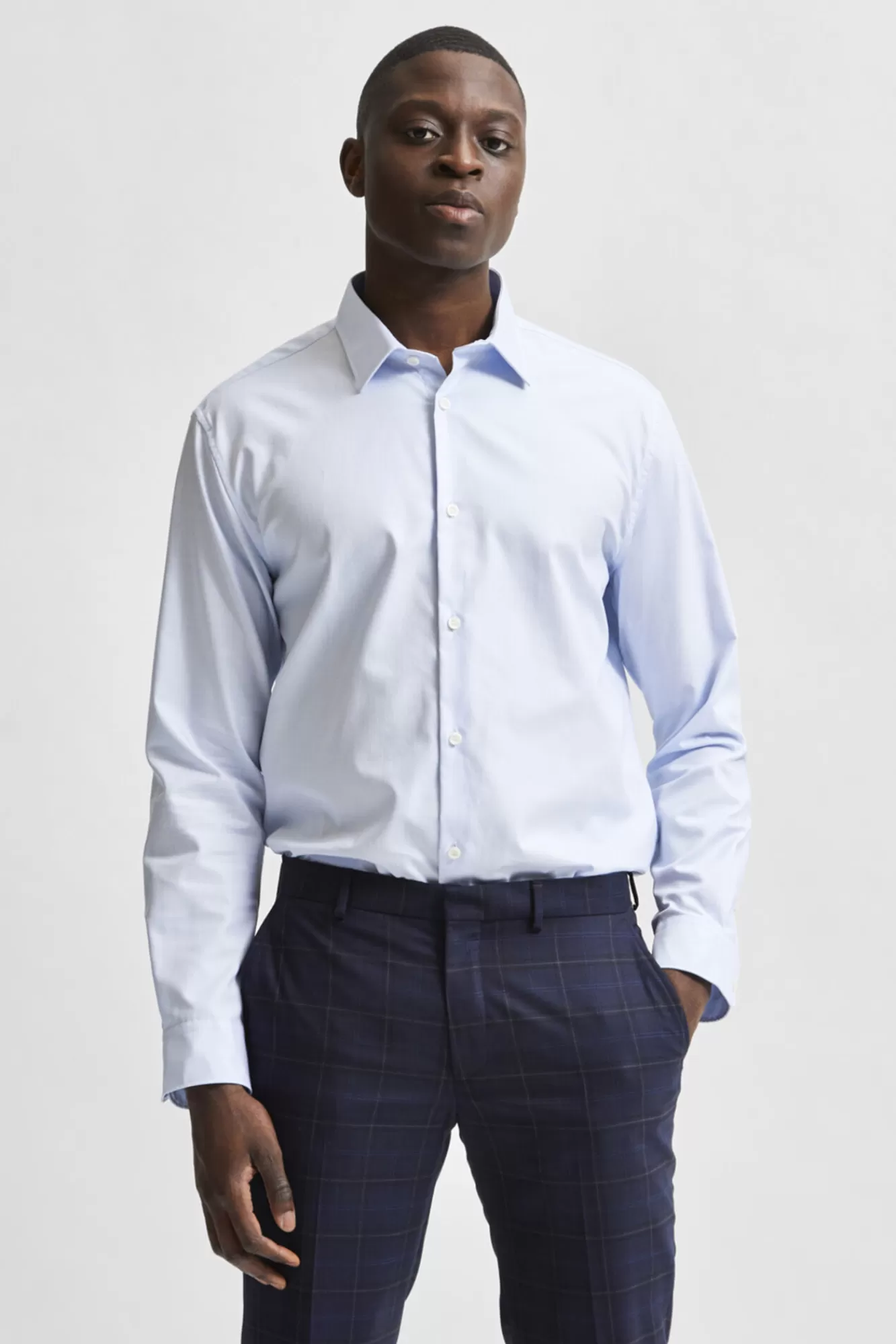 Cheap Selected Long-Sleeved Regular Fit Shirt In 100% Cotton Blue