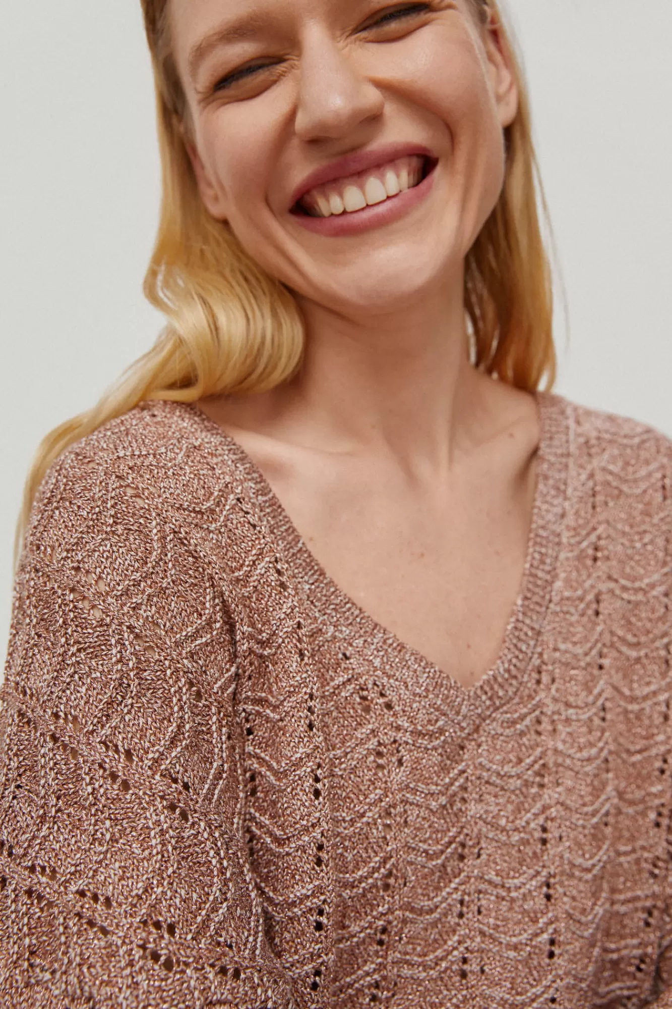 Sale Pedro del Hierro Lurex Pointelle V-Neck Jumper Pink