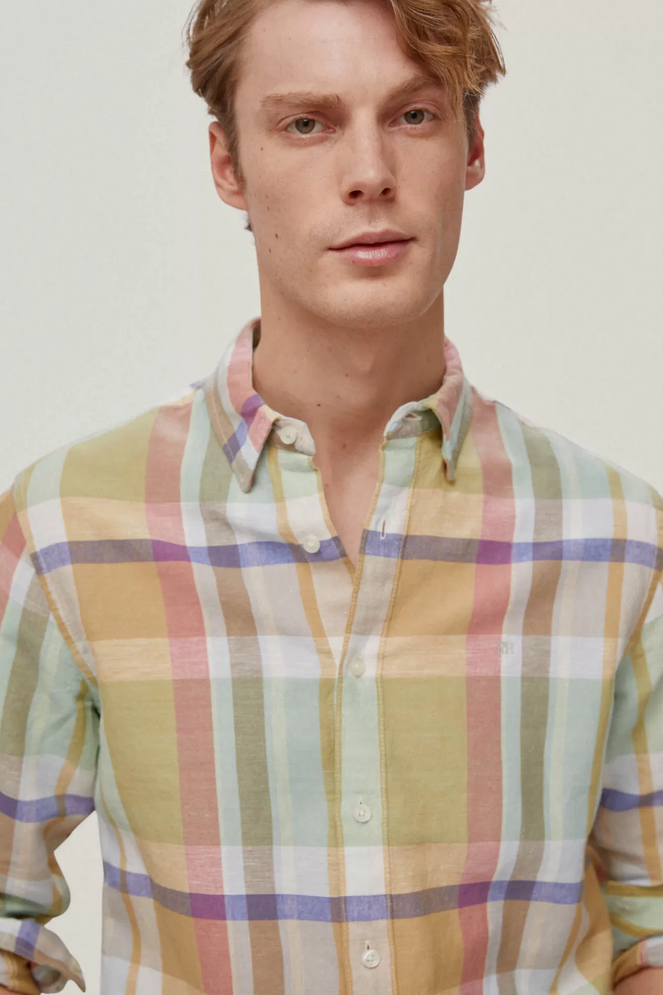 Flash Sale Pedro del Hierro Madras Checked Linen Shirt Yellow