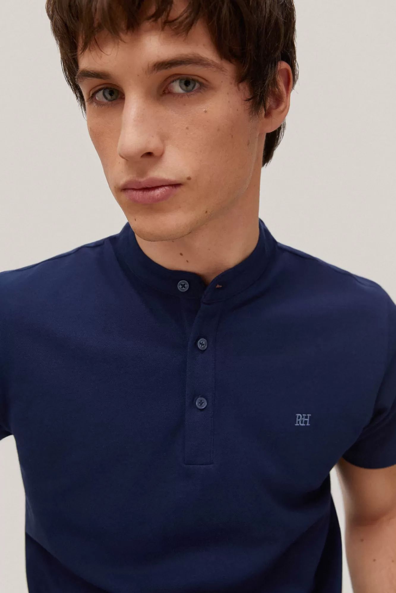 Outlet Pedro del Hierro Mandarin Collar Polo Shirt Blue