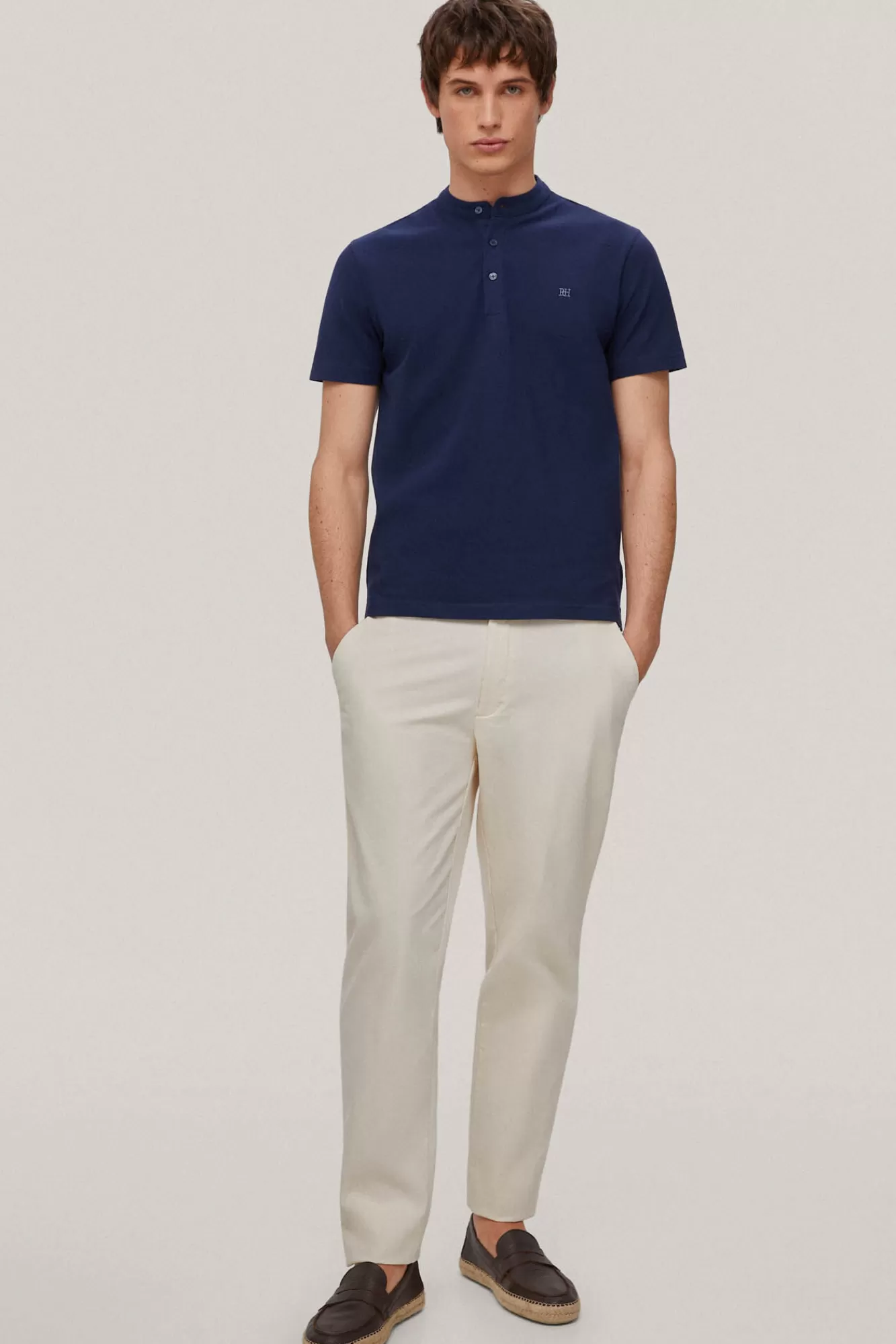 Outlet Pedro del Hierro Mandarin Collar Polo Shirt Blue