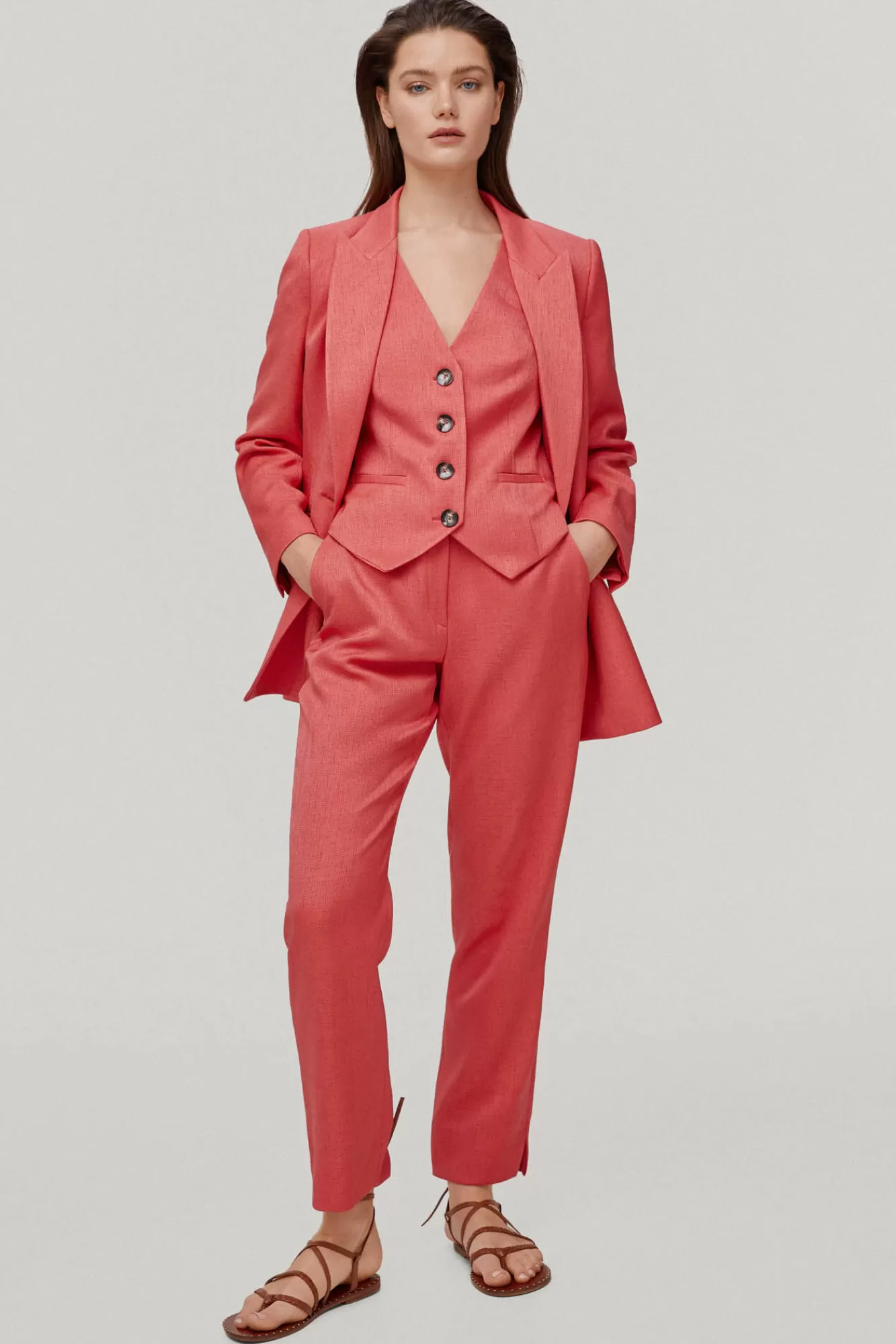 New Pedro del Hierro Medium Rise Suit Trousers. Coral