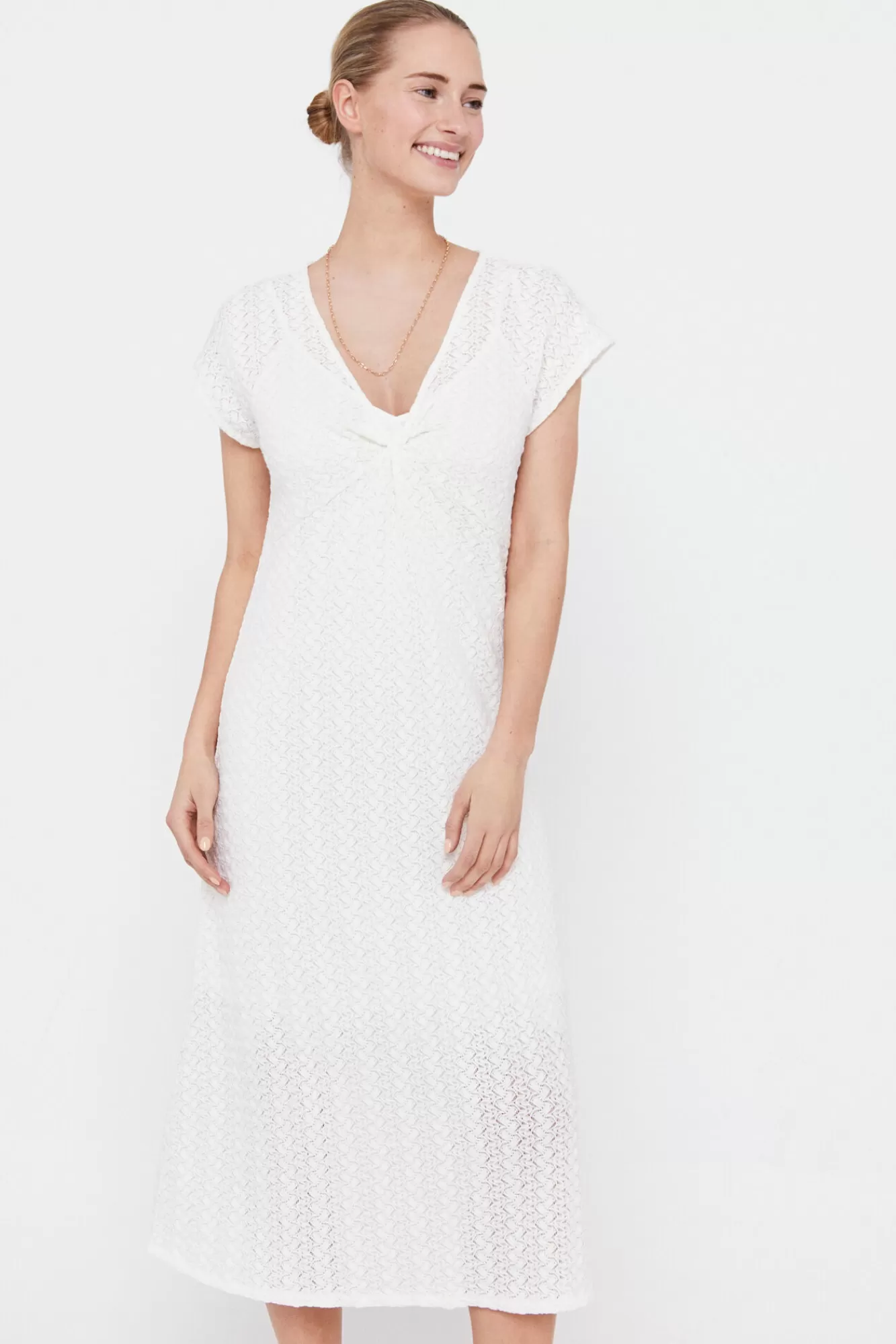 Best Sale Cortefiel Multicolour Pleated Jersey-Knit Dress White