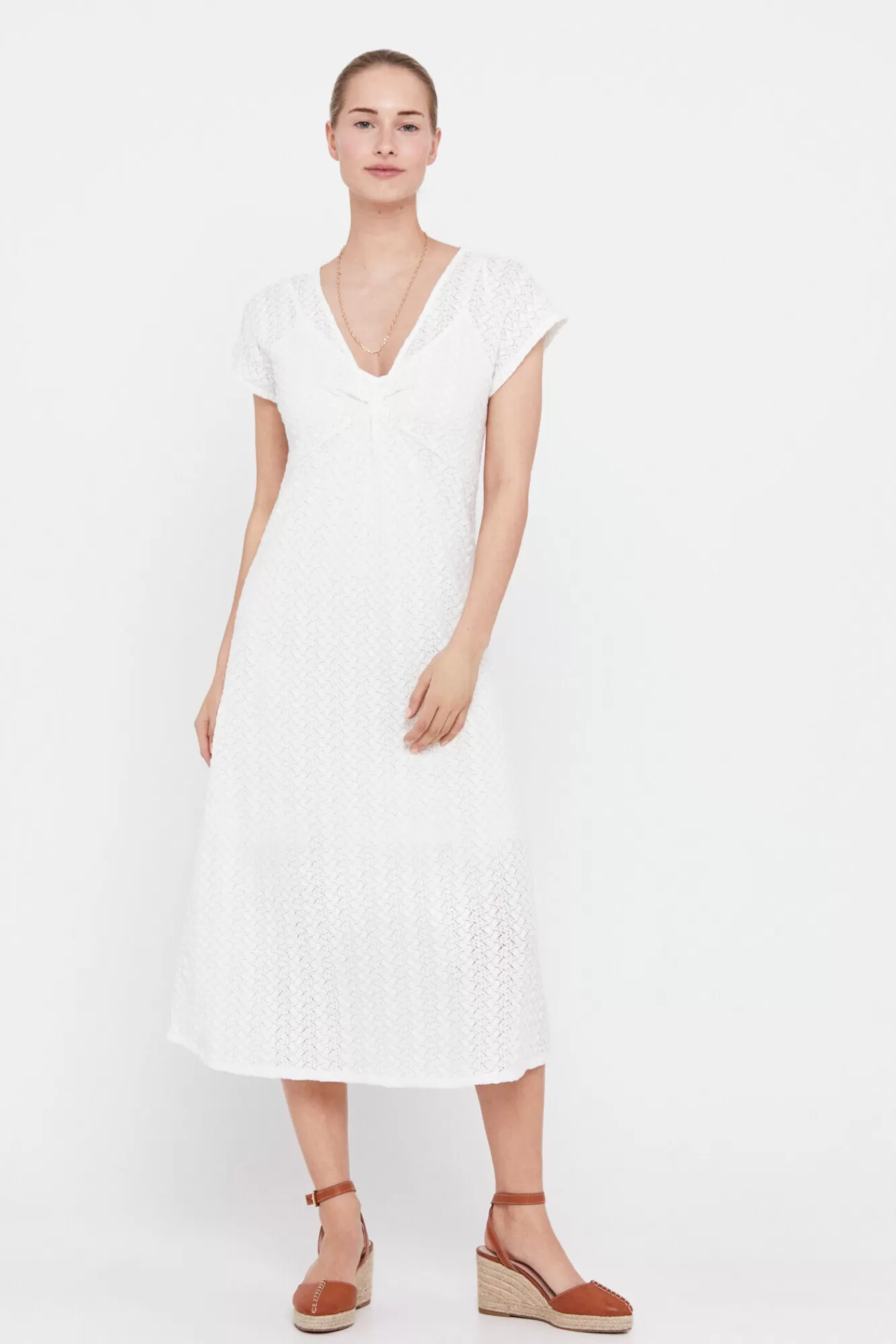 Best Sale Cortefiel Multicolour Pleated Jersey-Knit Dress White