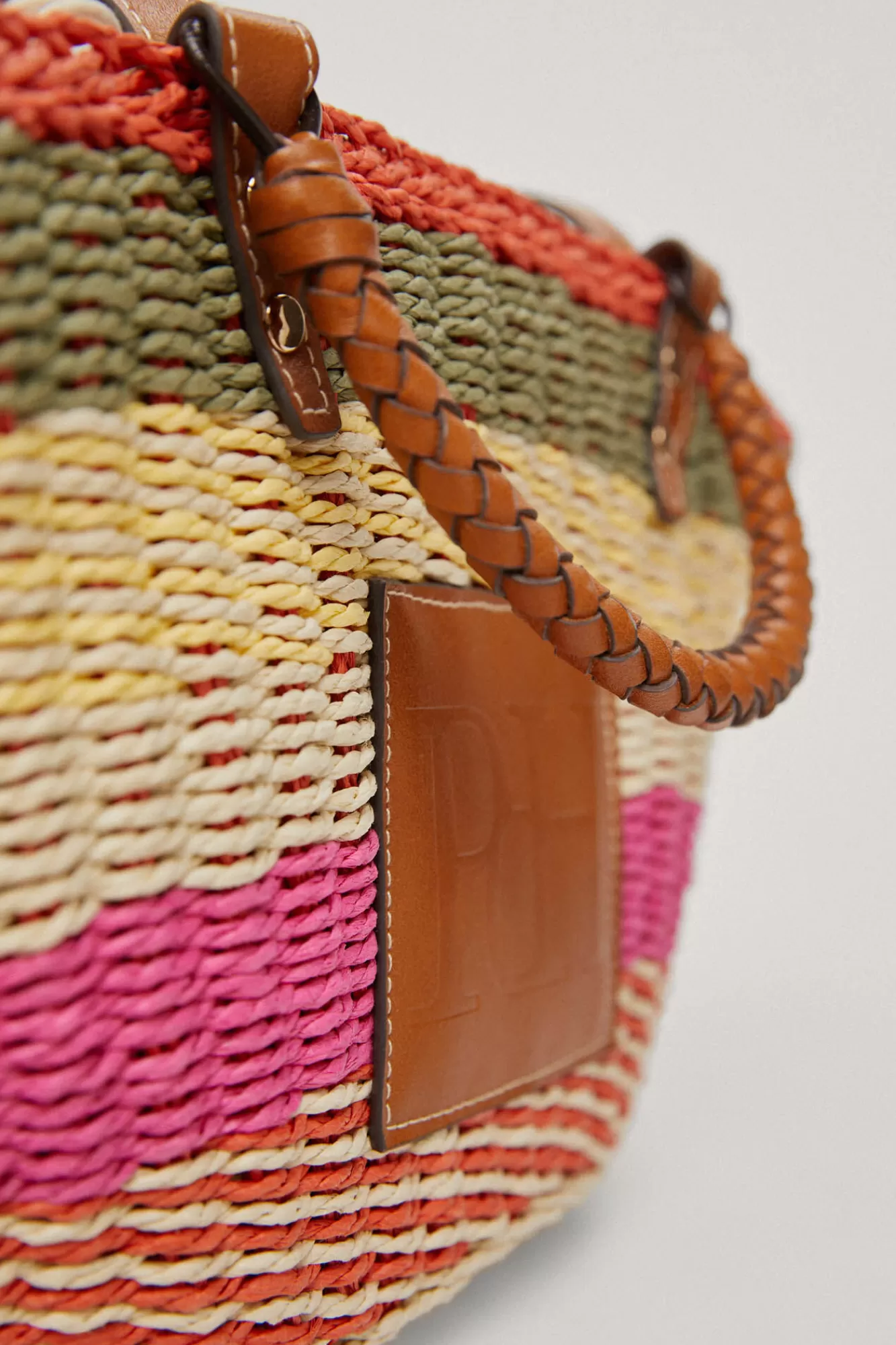 Discount Pedro del Hierro Multicolour Striped Raffia Basket Bag Pink