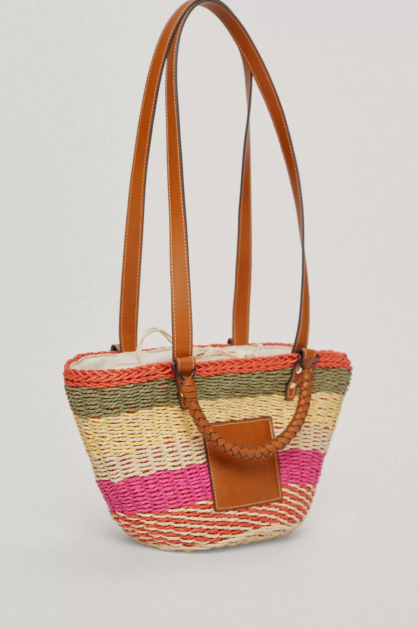 Discount Pedro del Hierro Multicolour Striped Raffia Basket Bag Pink