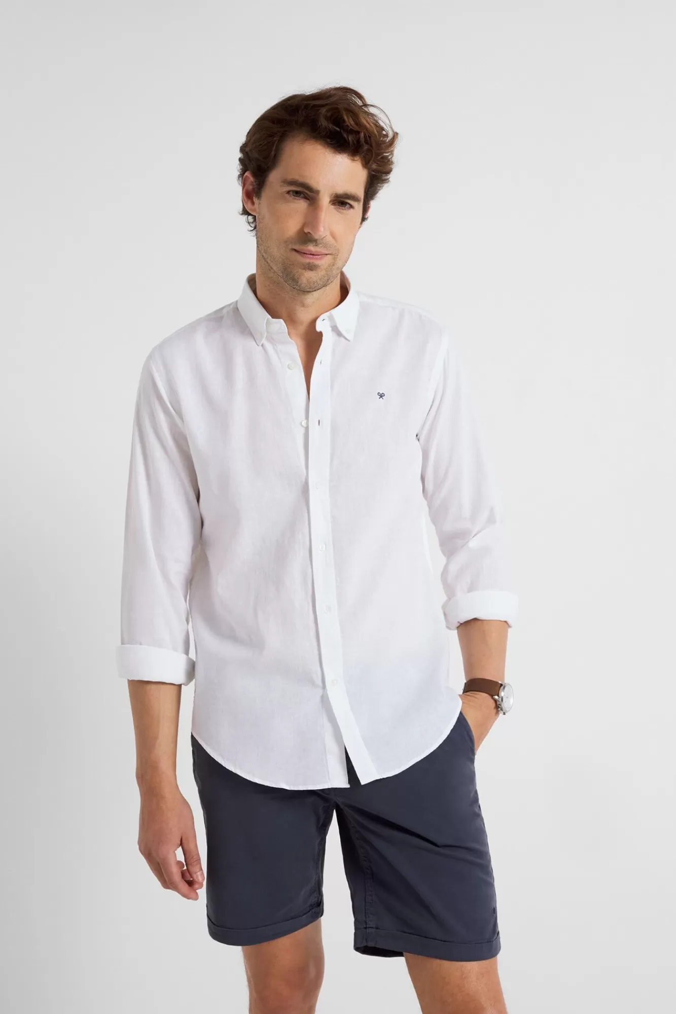 Store Silbon Natural Linen Sports Shirt White