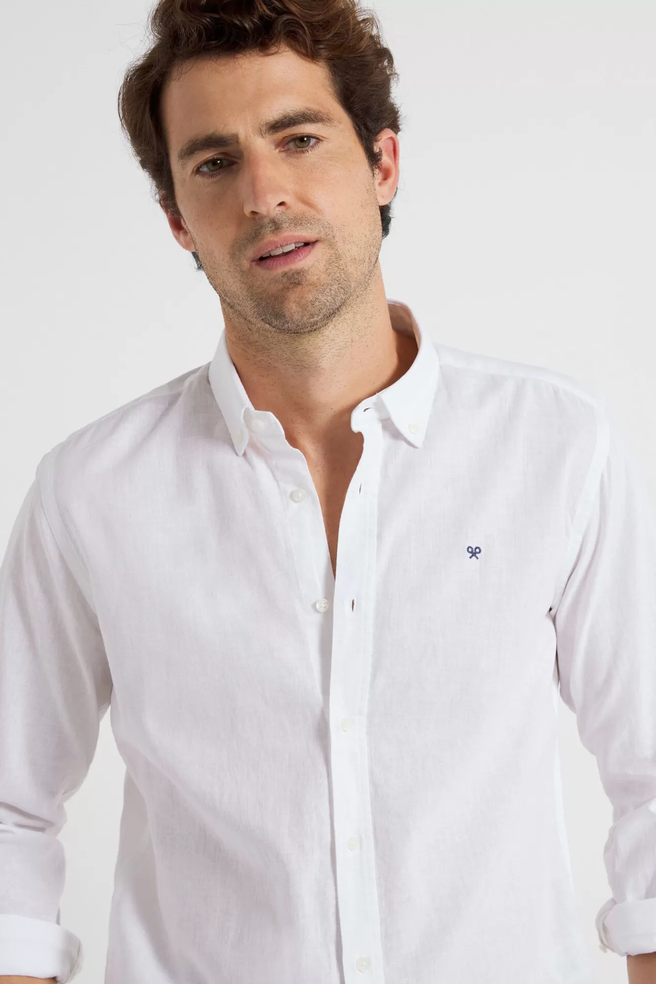 Store Silbon Natural Linen Sports Shirt White