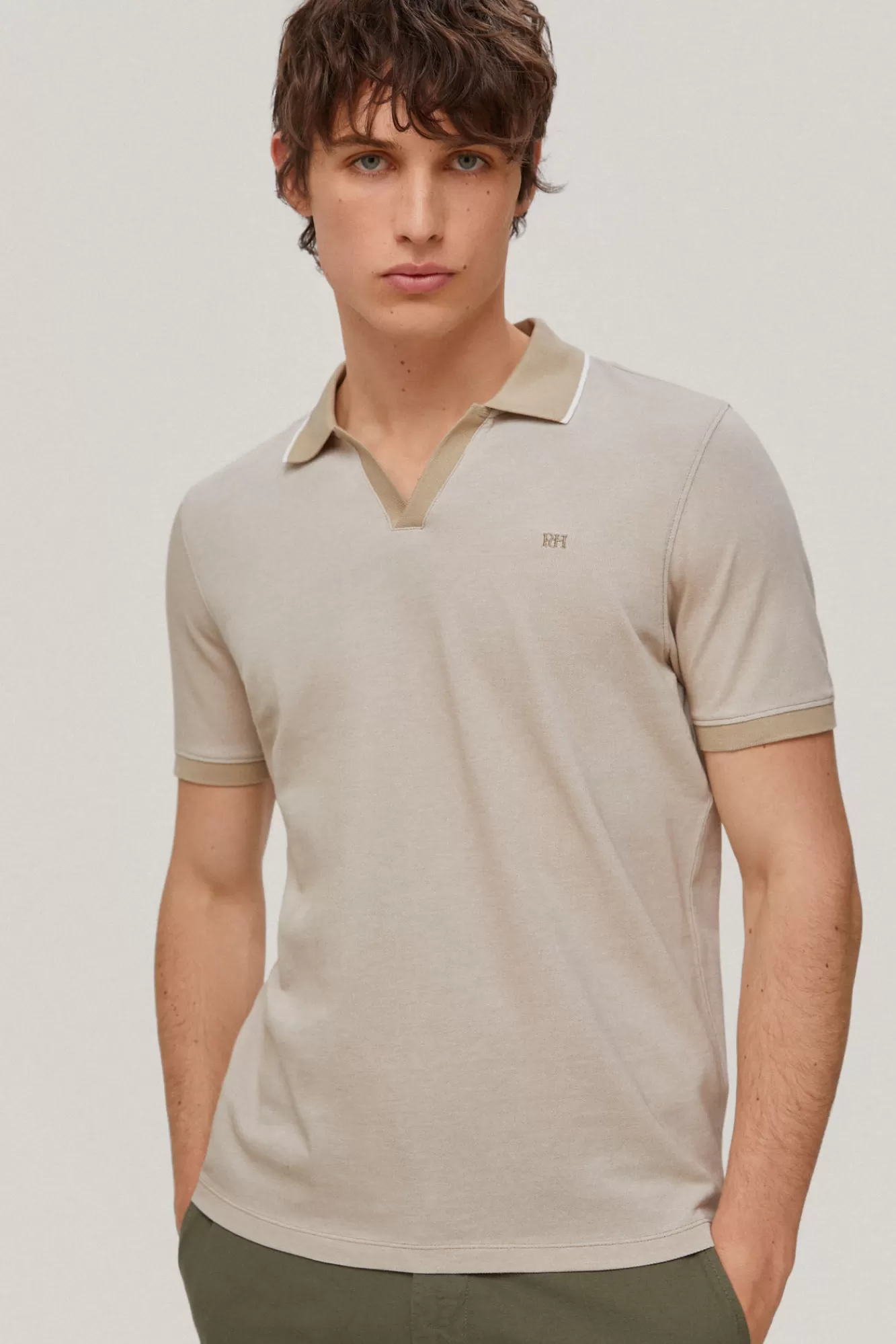 Cheap Pedro del Hierro Open Neck Oxford Polo Shirt Beige